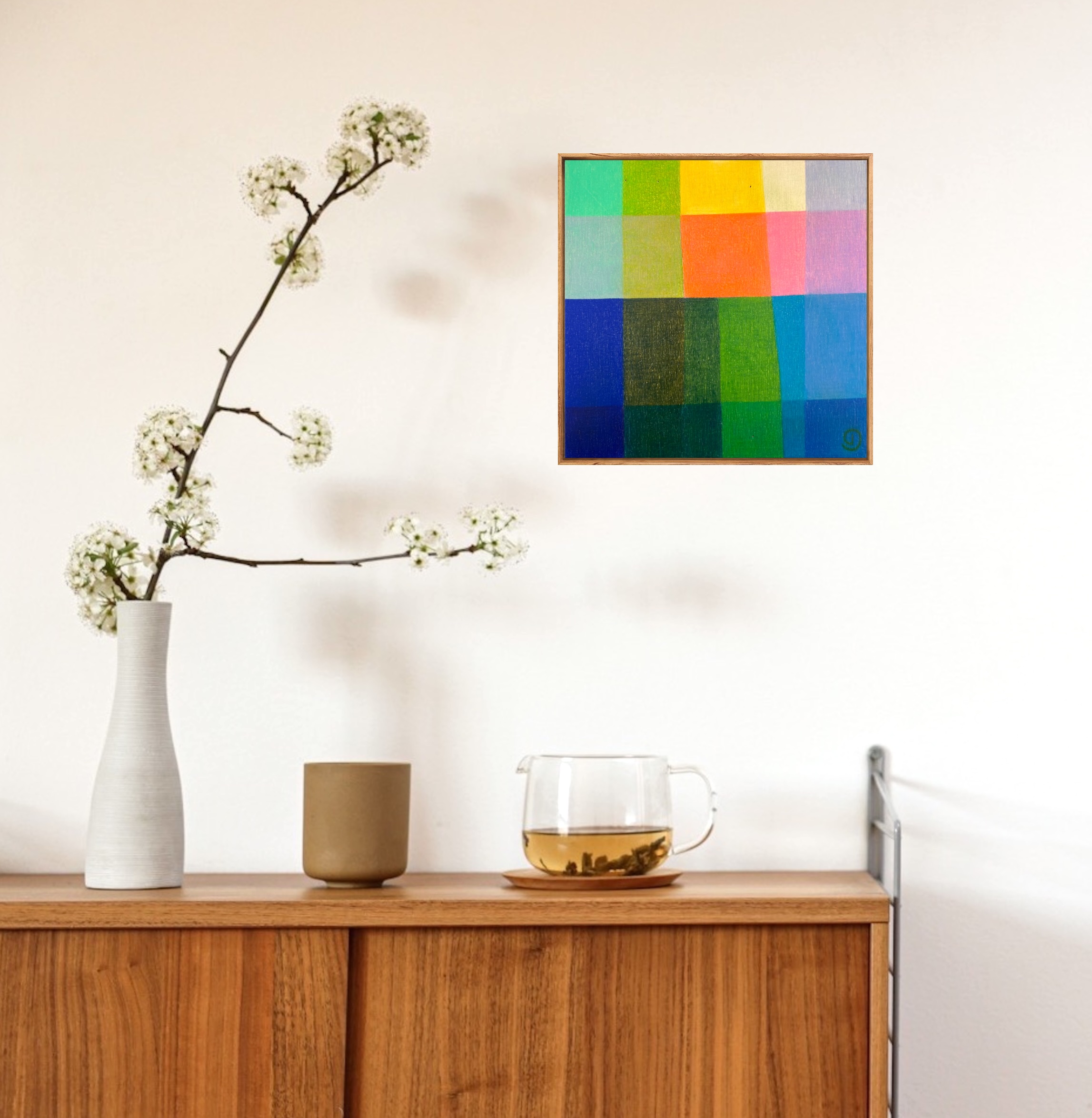 Charlotte De Pace Mini Colourfield Abstract Art Insitu Above Sideboard Art Lovers Australia