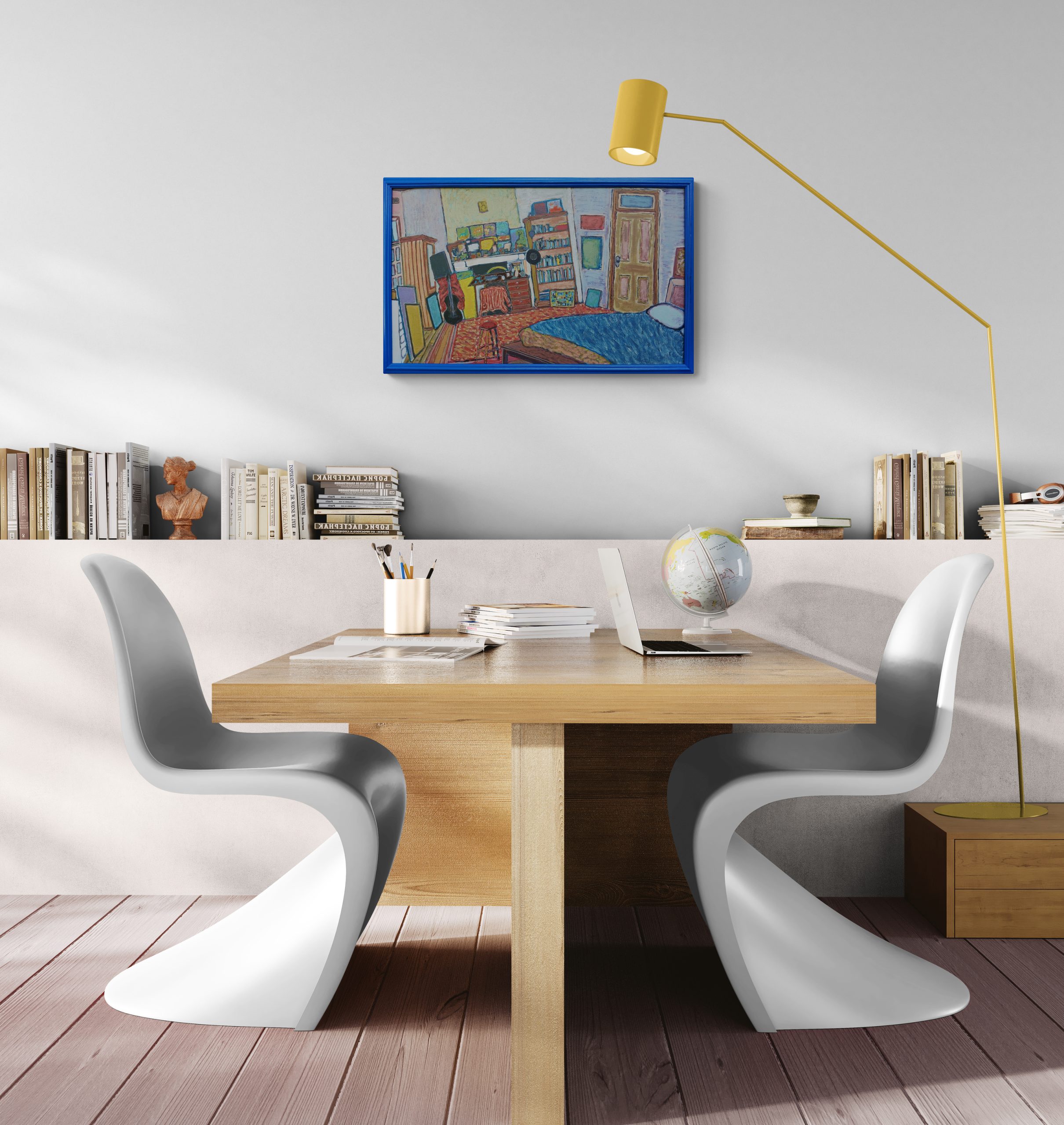 Dining Room With Modern Chairs And Lamp