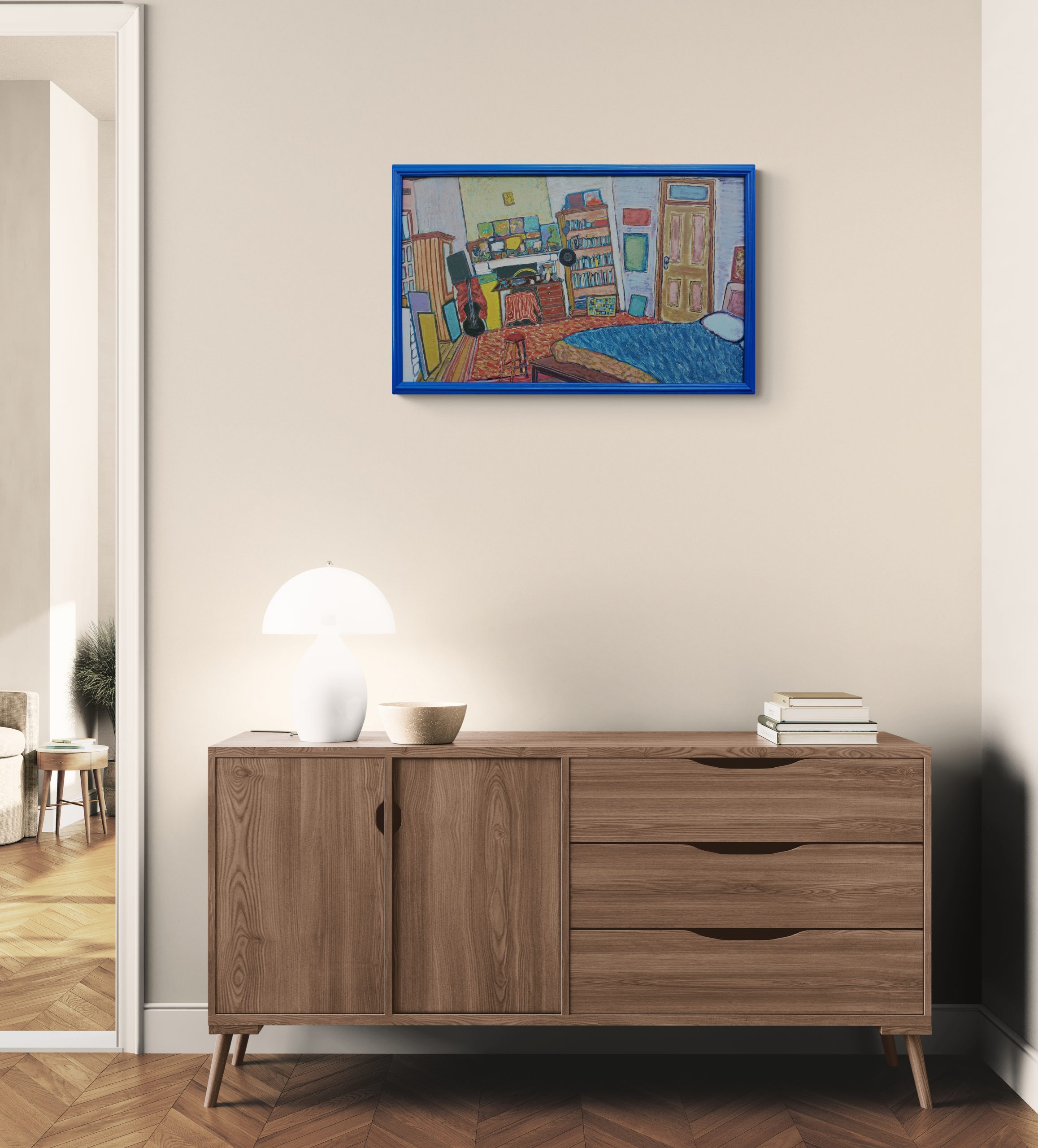 Living Room Entrance With A Wooden Cabinet