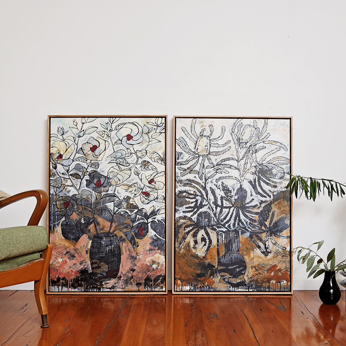 Lr 048 Dark Coastal Vibes Smith & Brooks Moody Palette Art For Interior Stylists Banksia And Hibiscus