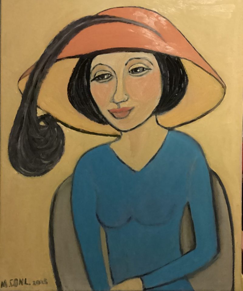 The woman with a feather in her hat