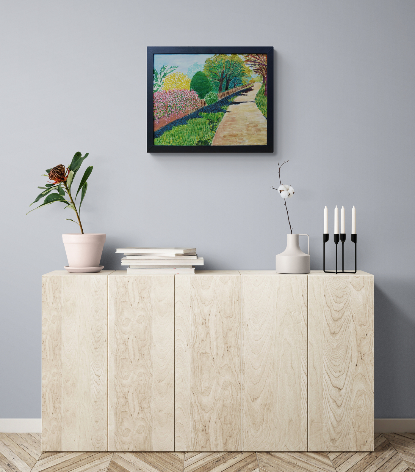 Modern Wooden Cabinet With Plants