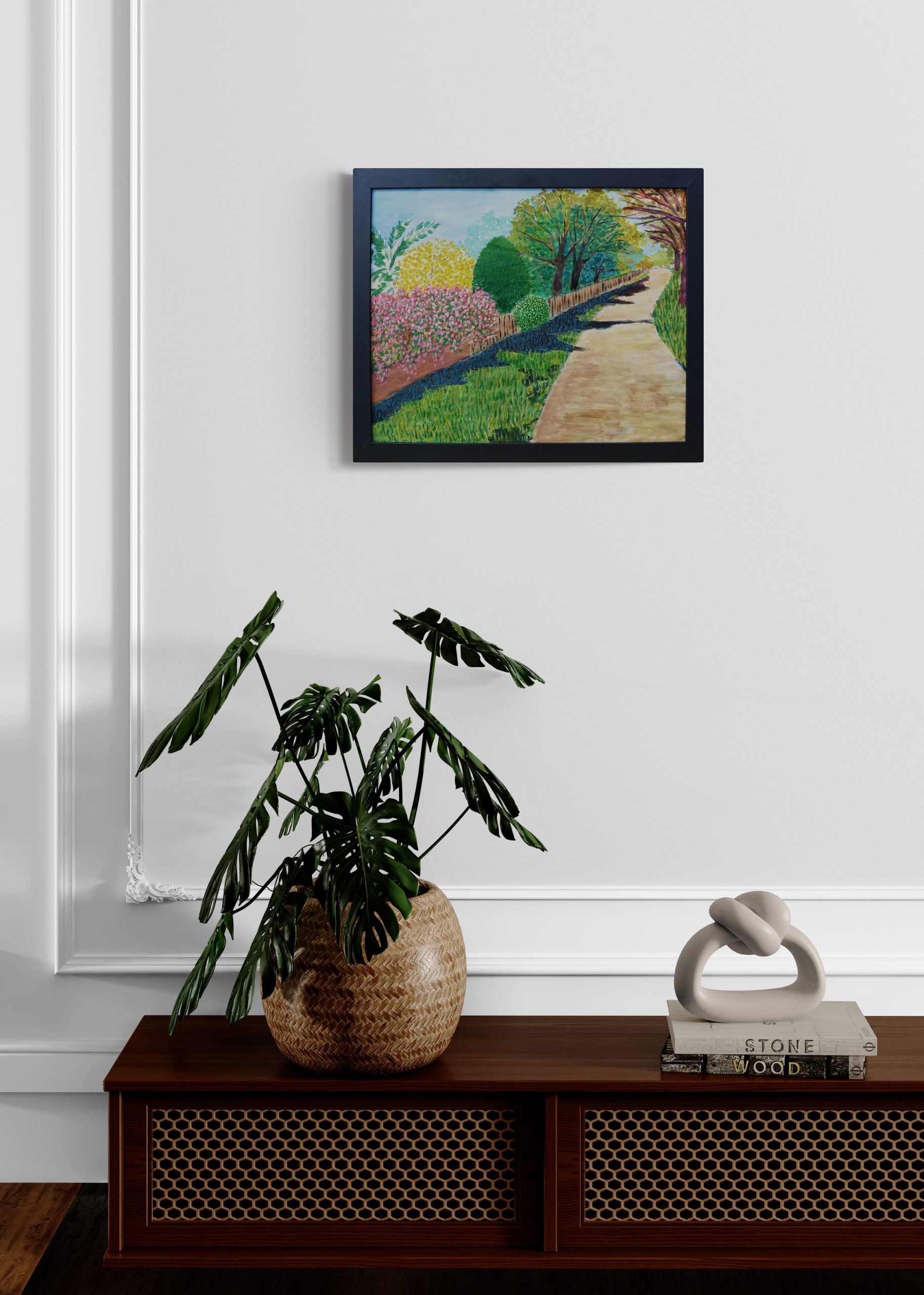 Retro Wooden Cabinet With Potted Plant