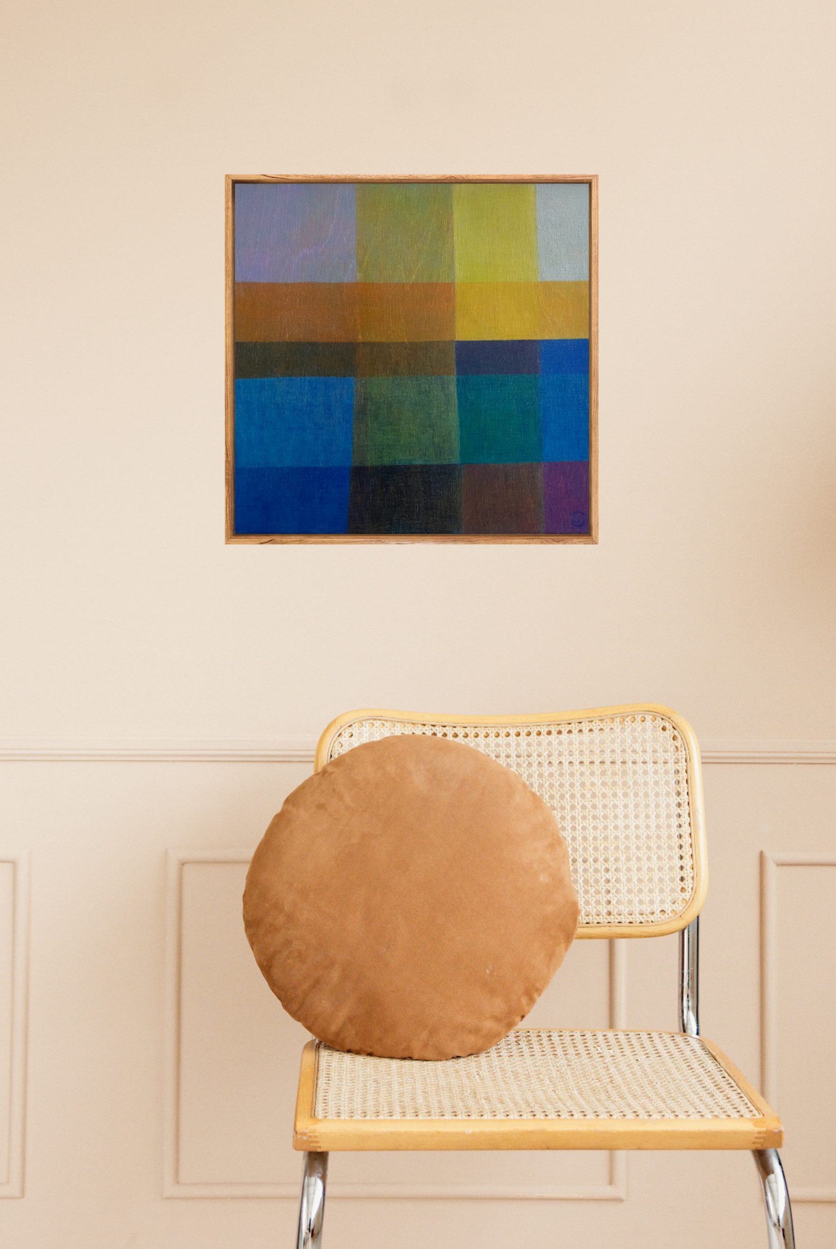 Charlotte De Pace Colourfield Ii In Situ Above Chair Art Lovers Australia