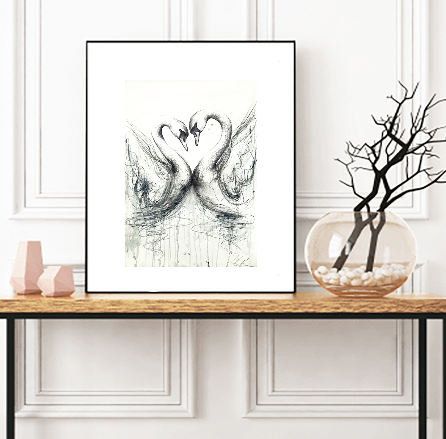 Sydney Artist Leni Kae Swan Love Watercolour Drawing Interior Design2