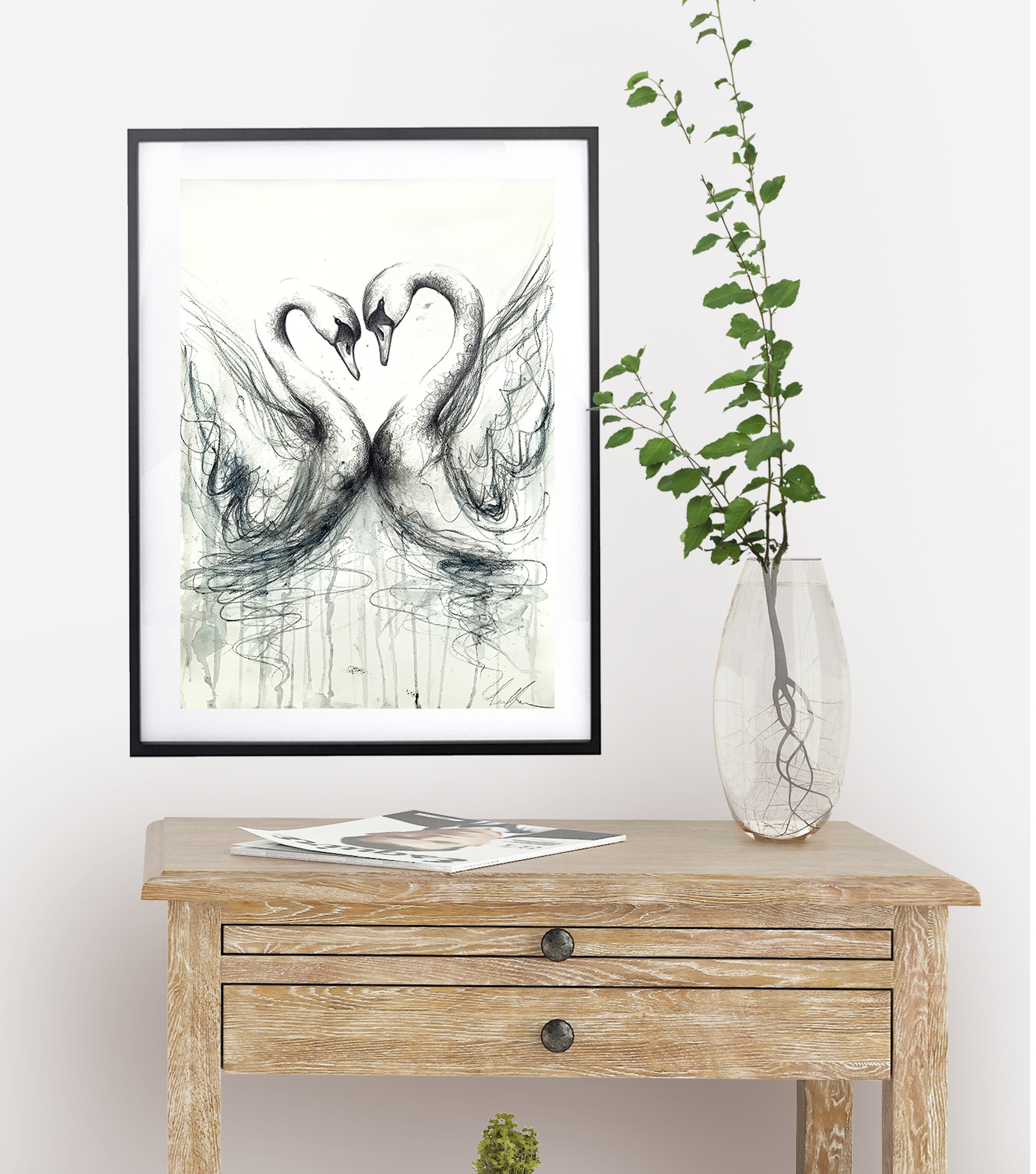 Sydney Artist Leni Kae Swan Love Watercolour Drawing Interior Design