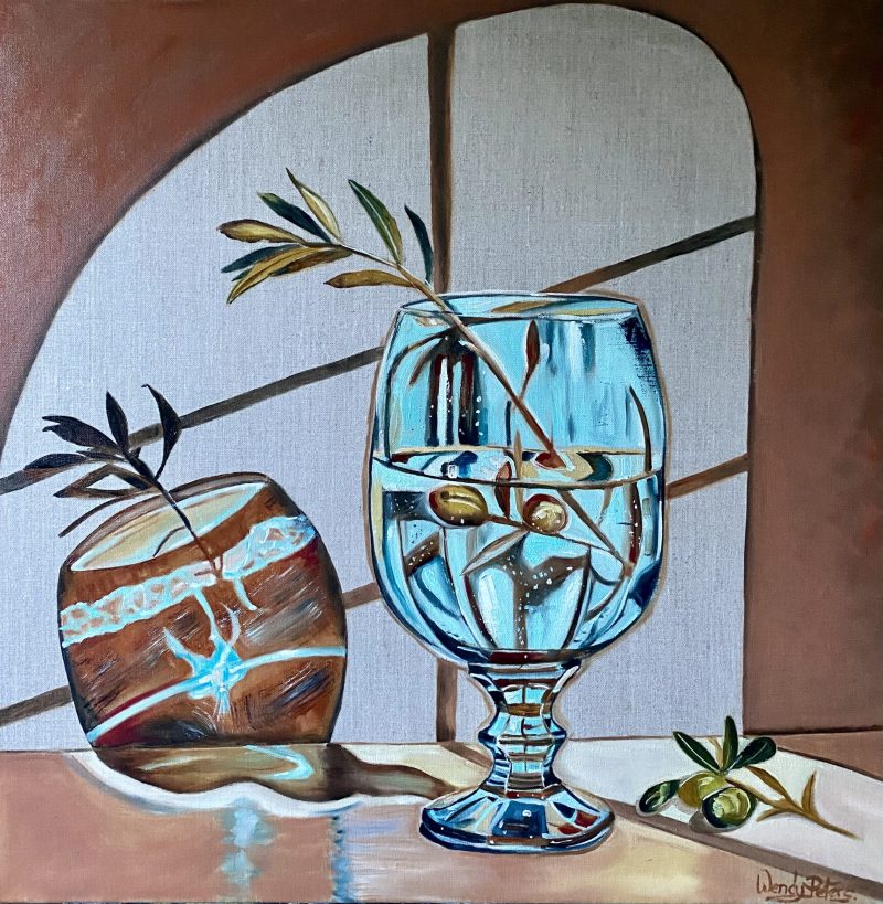 Blue Glass and Olive Branch