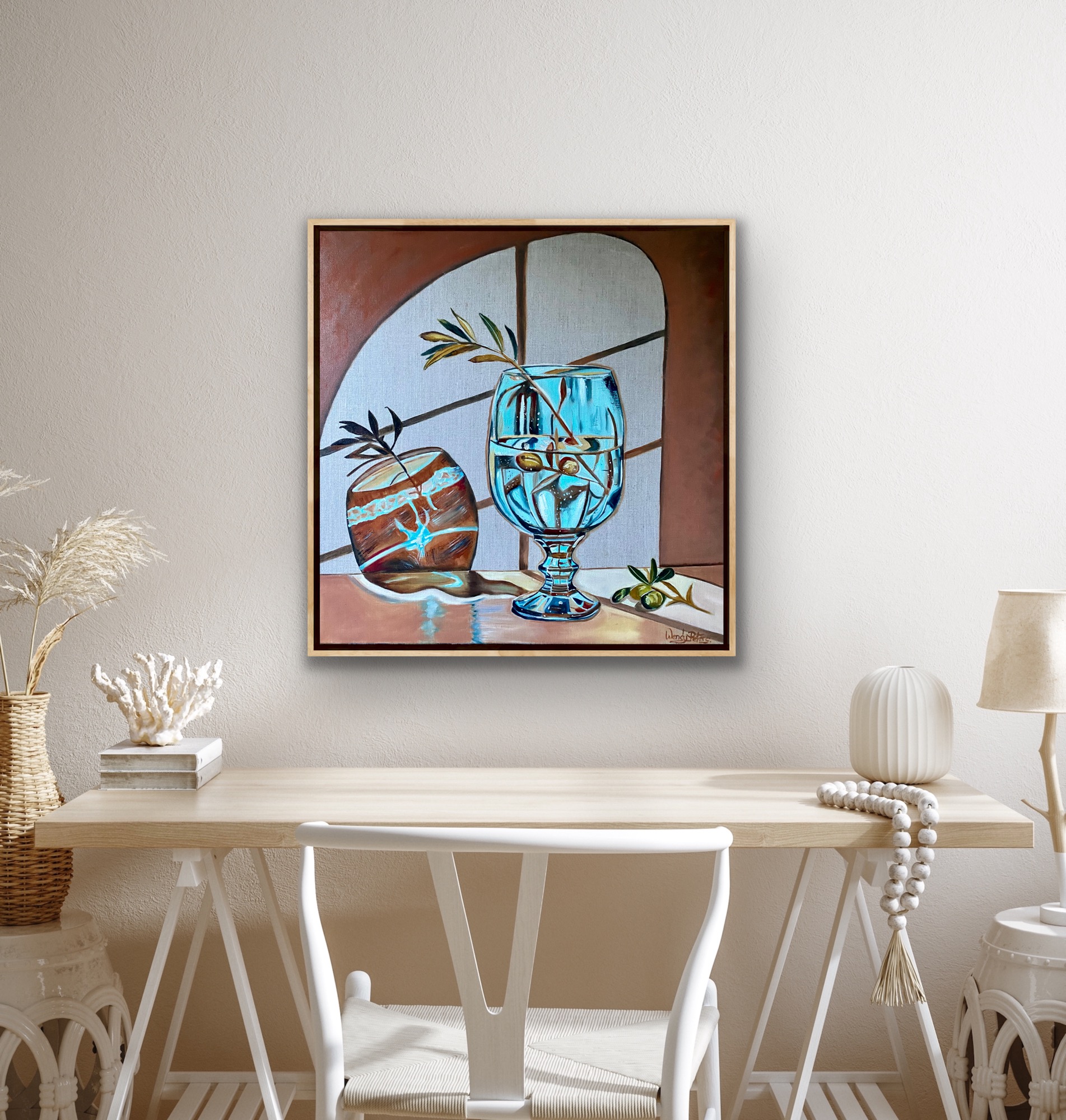 Blue Glass And Olive Branch Insitu1 Wendy Peters