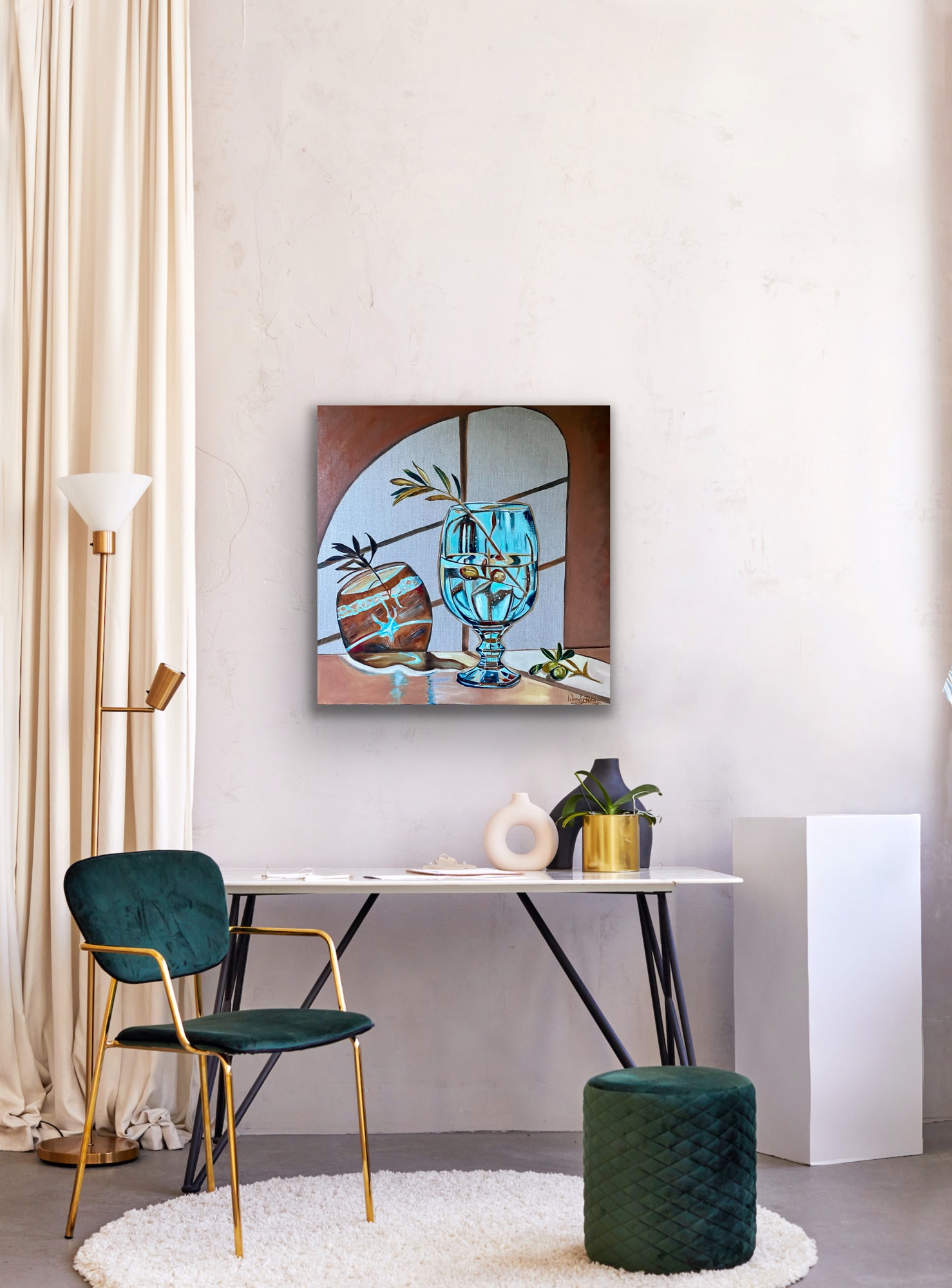 Blue Glass And Olive Branch Insitu3 Wendy Peters