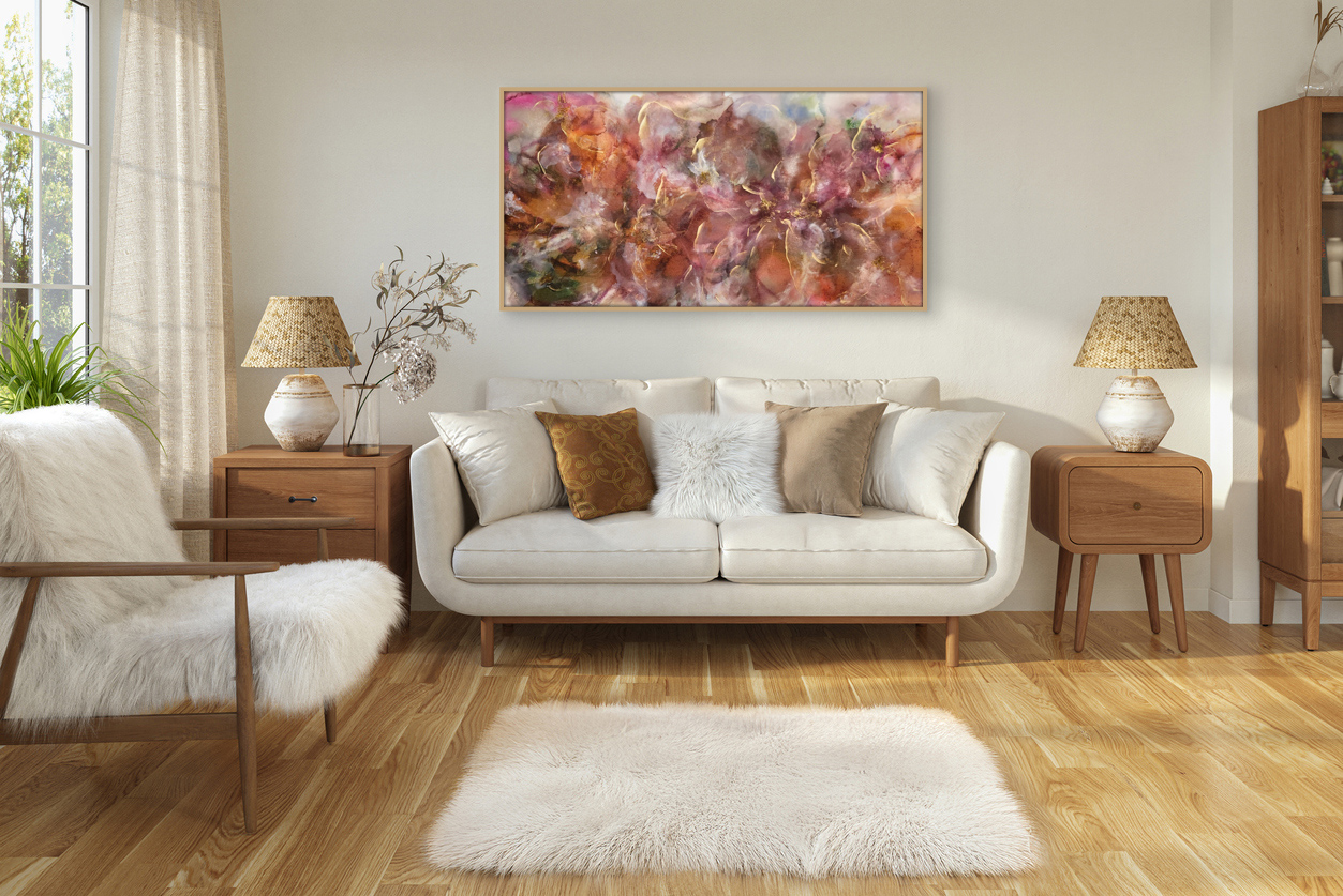 Minimalist Living Room With A Cozy White Sofa, Beautiful Pillows, Wooden Furniture And Modern Decor, 3d Render