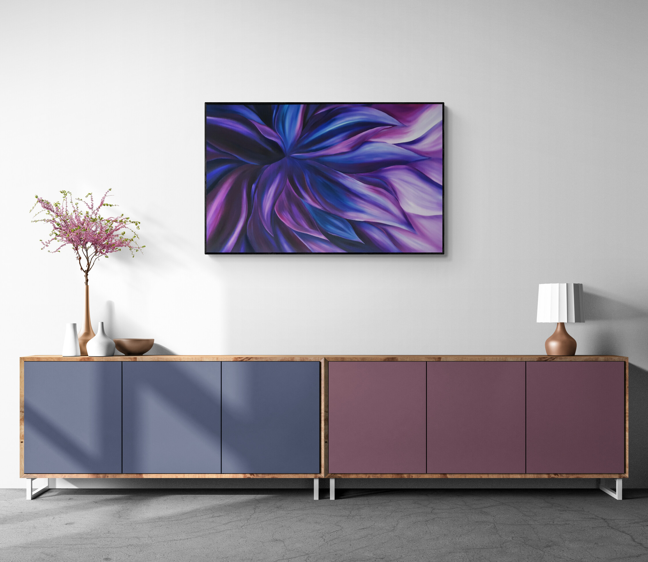 Living Room With Colorful Cabinet