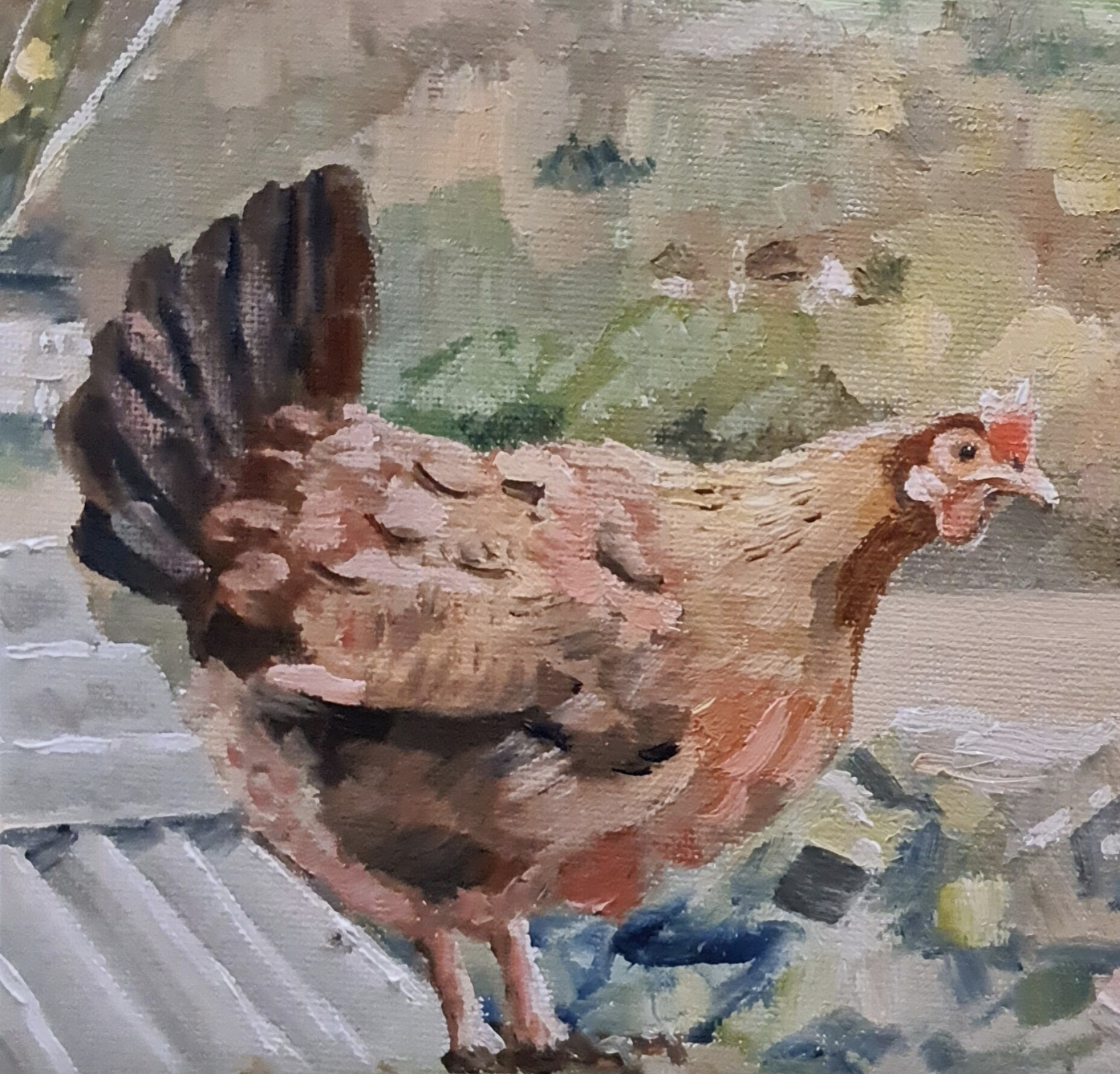 A Hen Called Diddle Jo S. Stacey Fine Art Oils Close Up 2