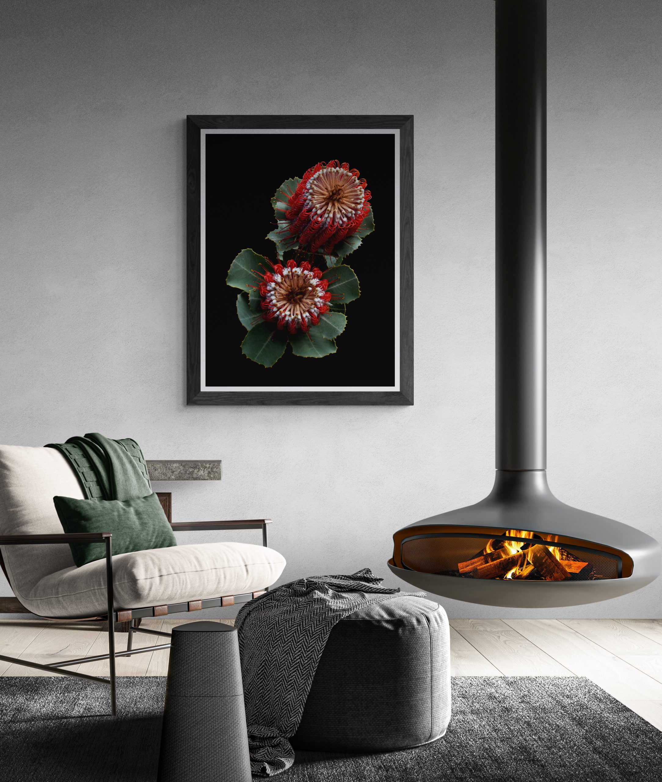 Modern Living Room With Suspended Fireplace (2)