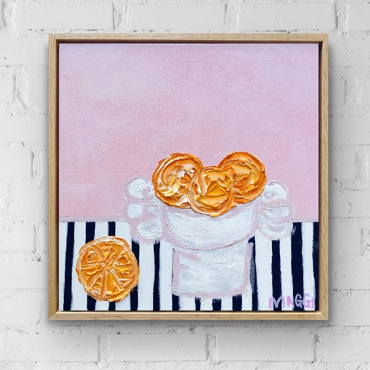 Little Bowl With Oranges On Stripes