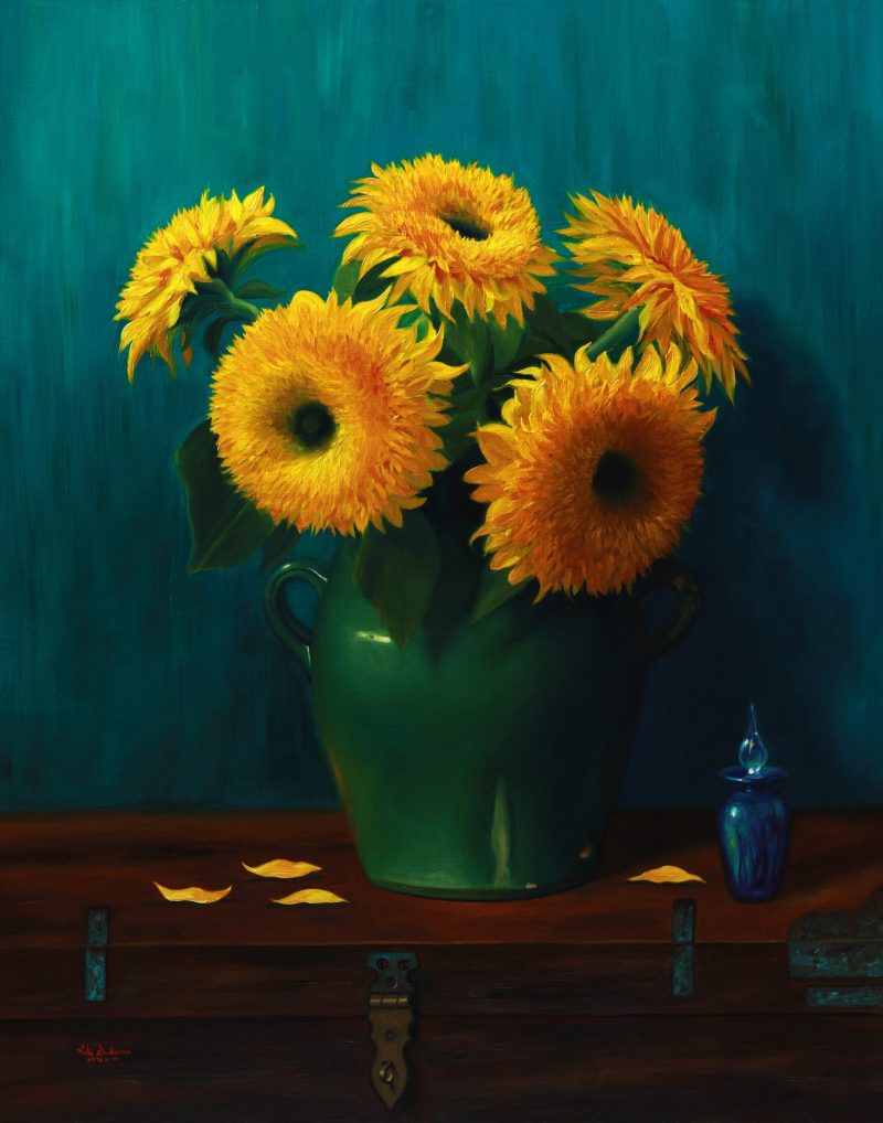 Sunflowers with opalescent glass