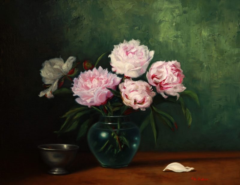 Peonies with Silver bowl