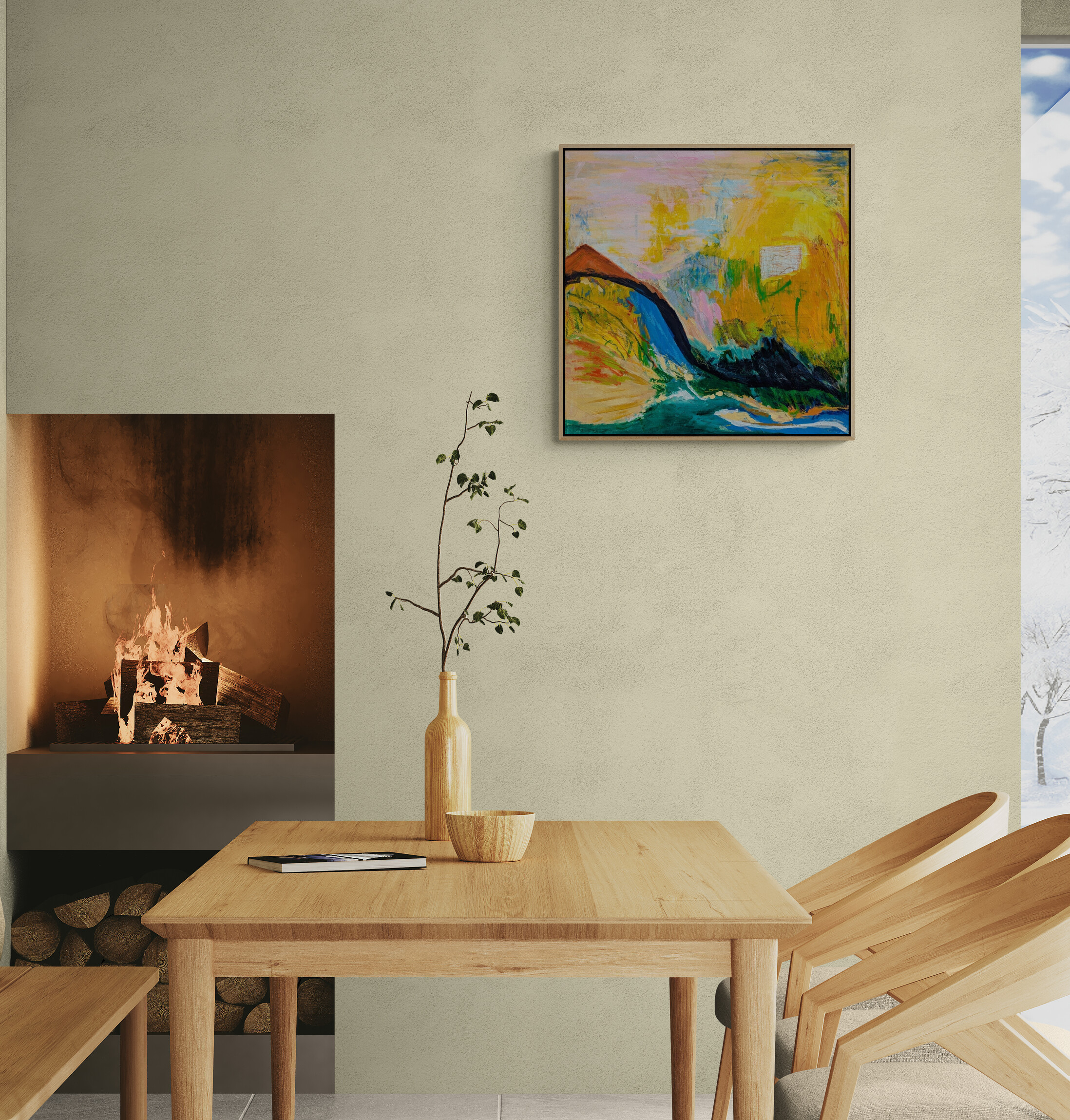 Dining Room With Cozy Fireplace