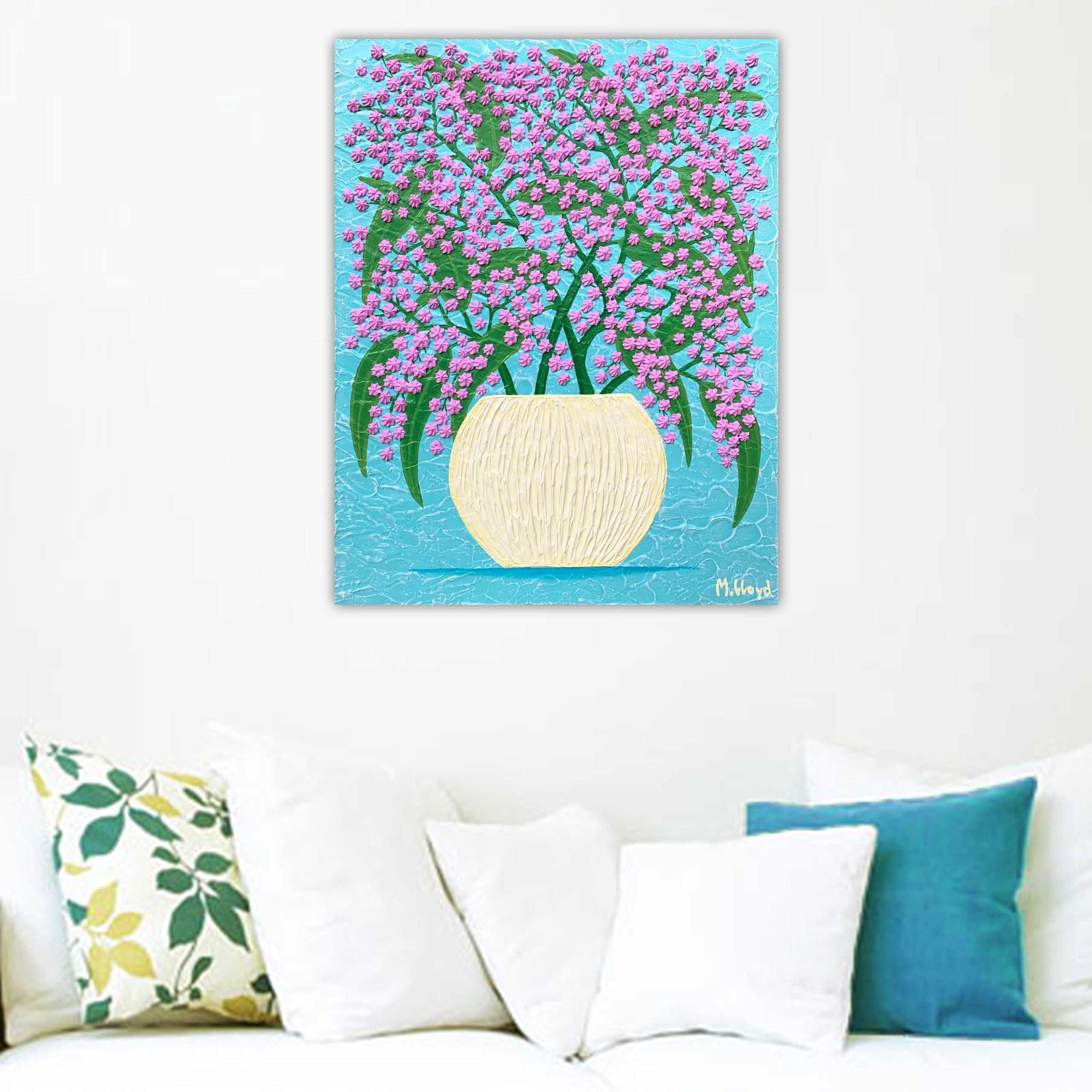Pink 2 Lounge Wattle Flowers In A Vase Miranda Lloyd Art Bluethumb