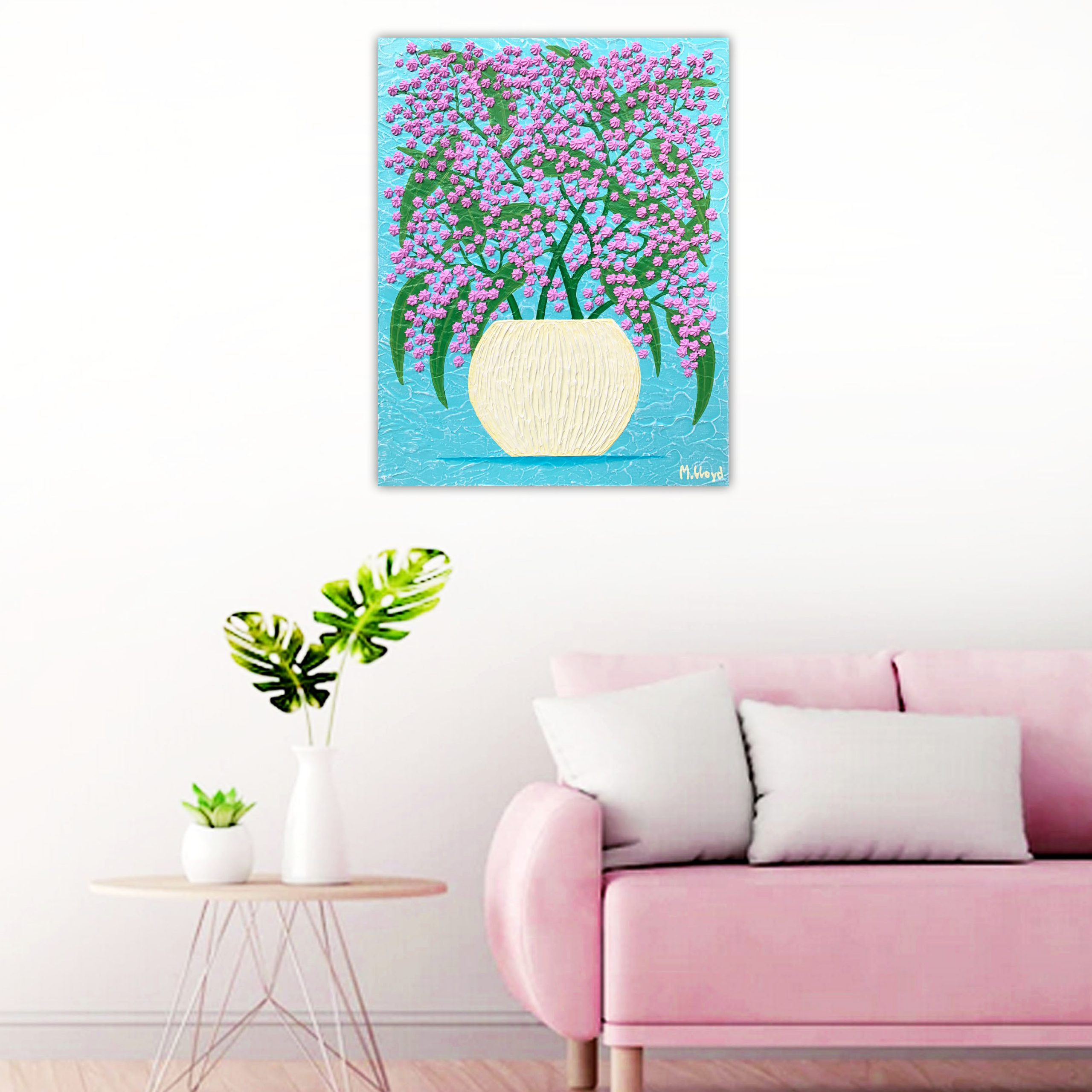 Pink Lounge Wattle Flowers In A Vase Miranda Lloyd Art Bluethumb