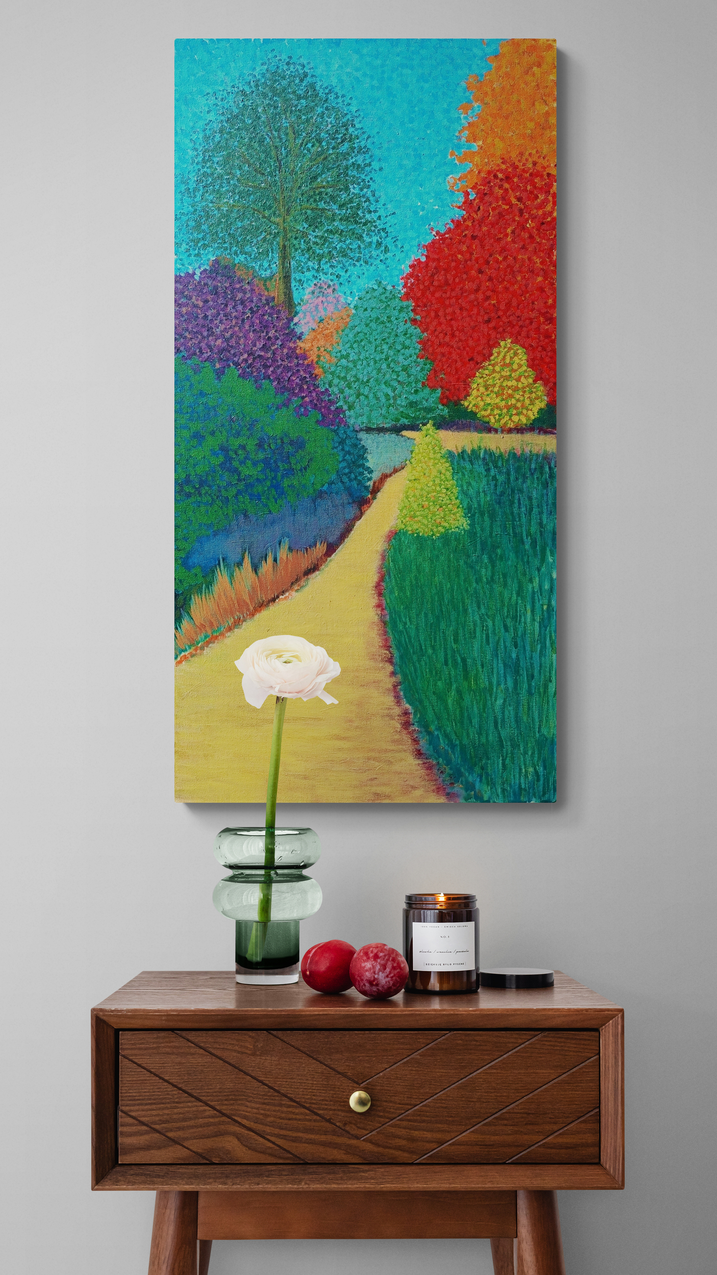 Flower In A Vase Sitting On A Bedside Table