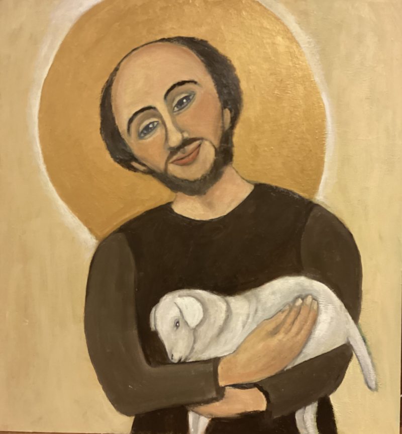 Saint Francis of Assisi holding a lamb