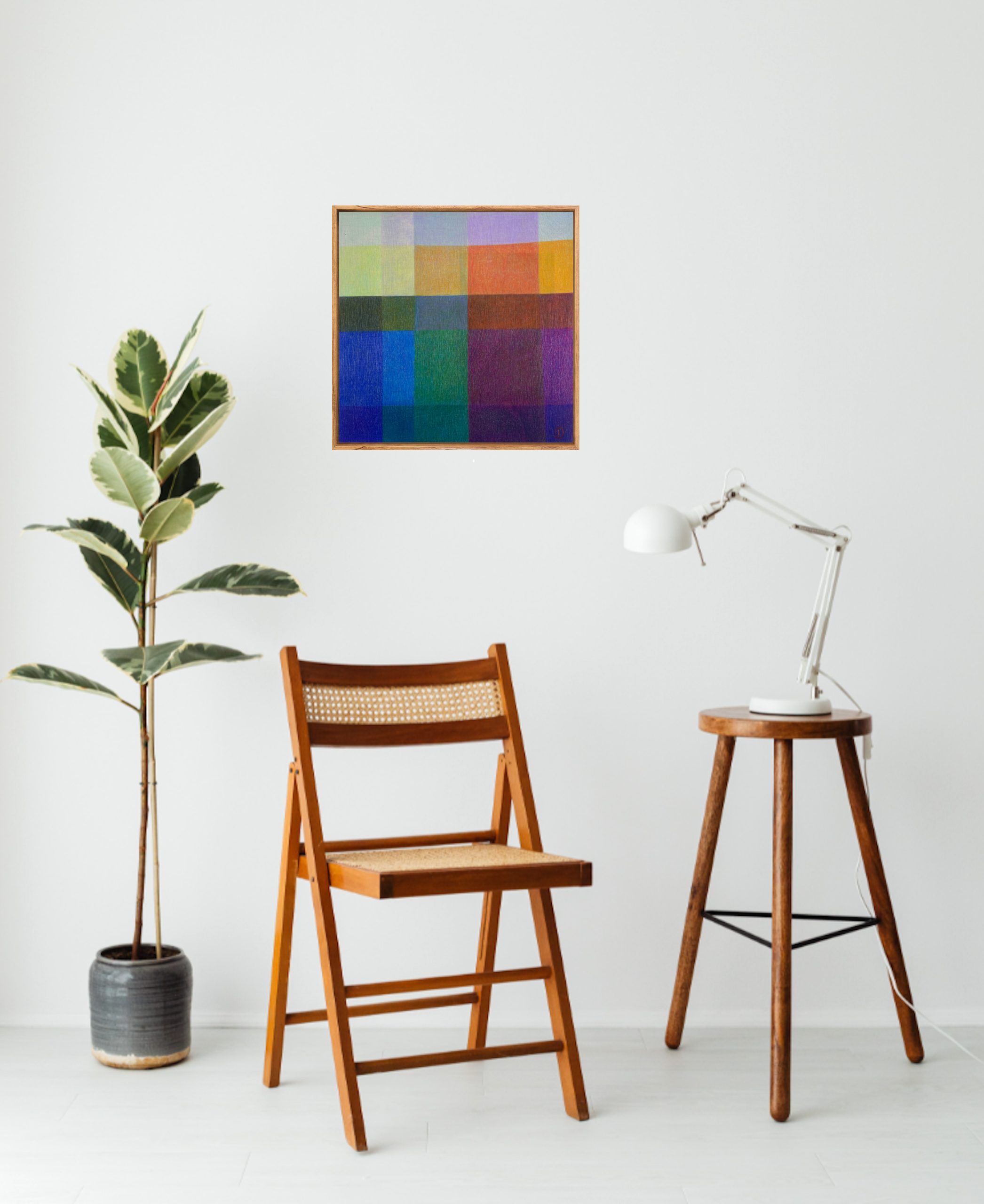 Charlotte De Pace Colourfield Iii Abstract Insitu Above Chair Art Lovers Australia