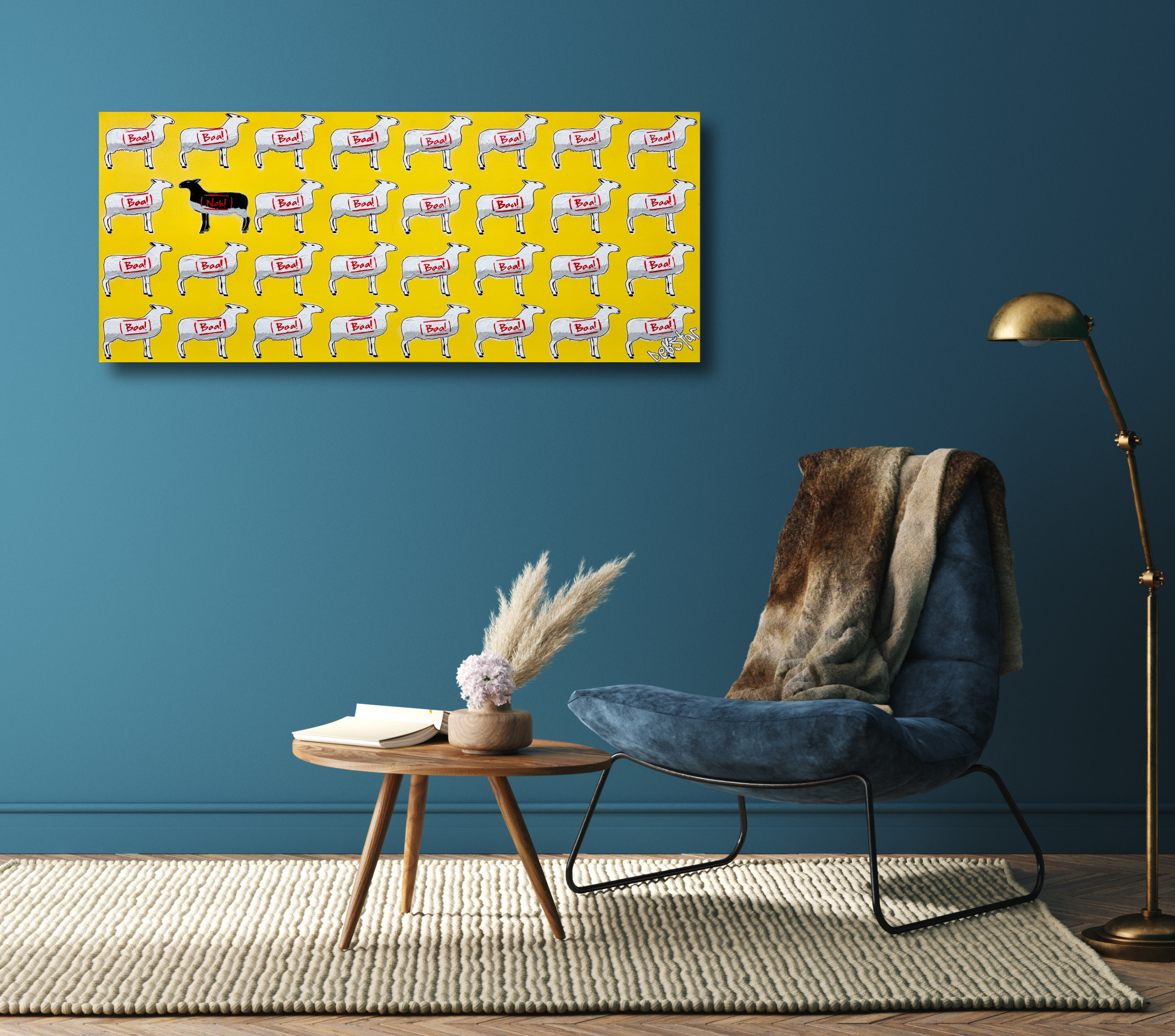 Home Interior Mock Up With Dark Green Armchair, Table And Decor In Living Room