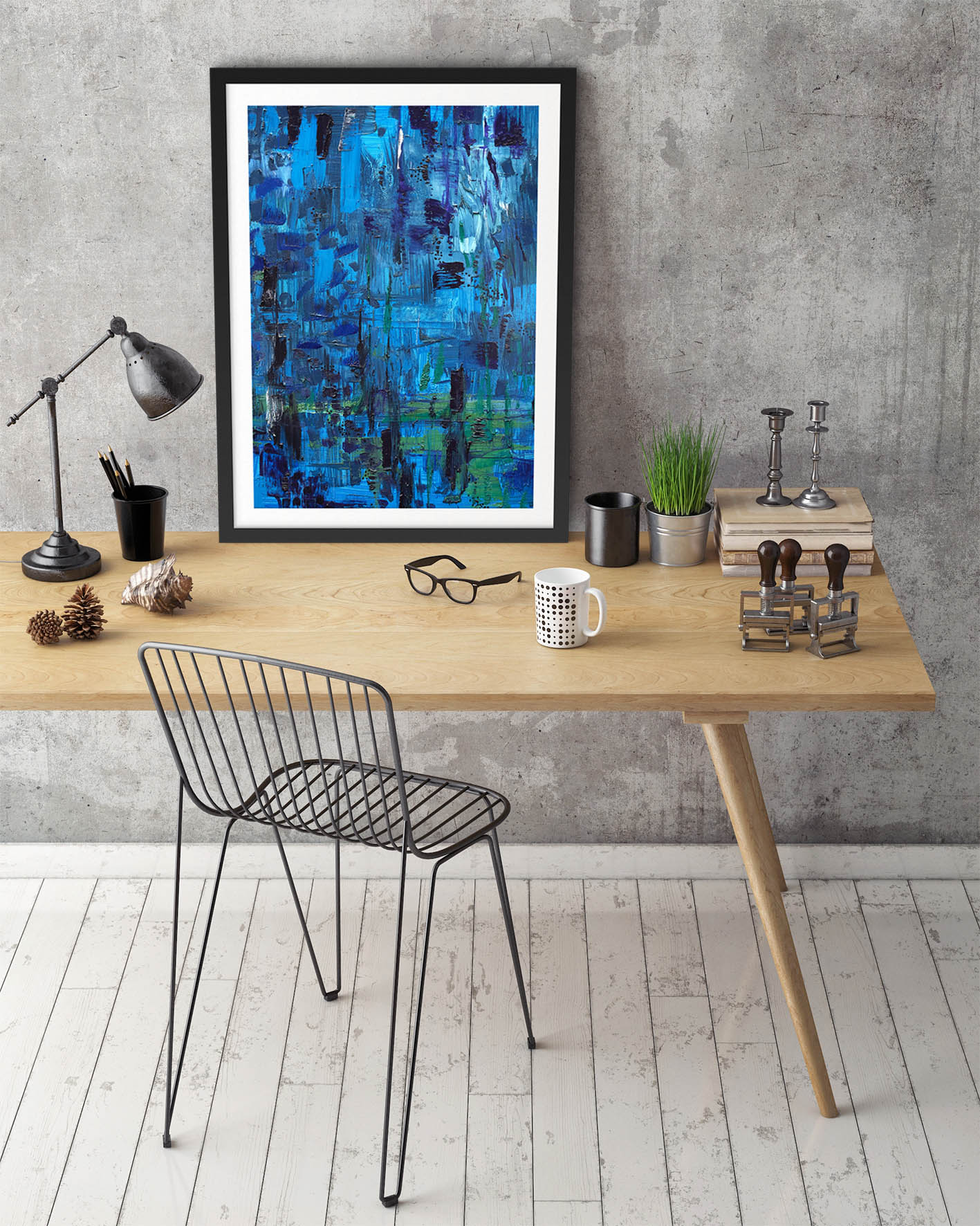 3d Illustration Of Poster Frame Template, Workspace Mock Up, 3d