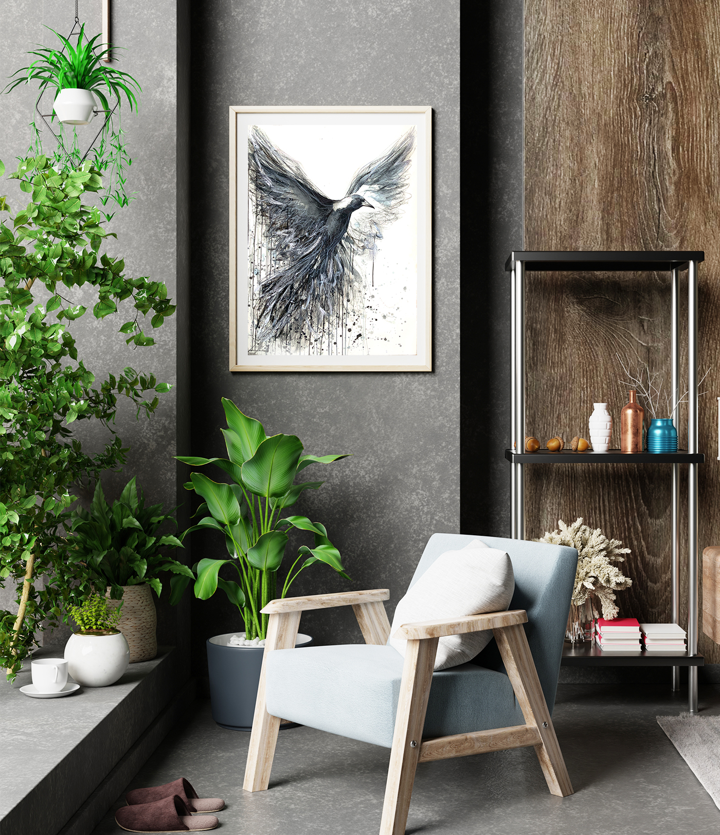 Sydney Artist Leni Kae Magpie Awakening 56x76cm Framed