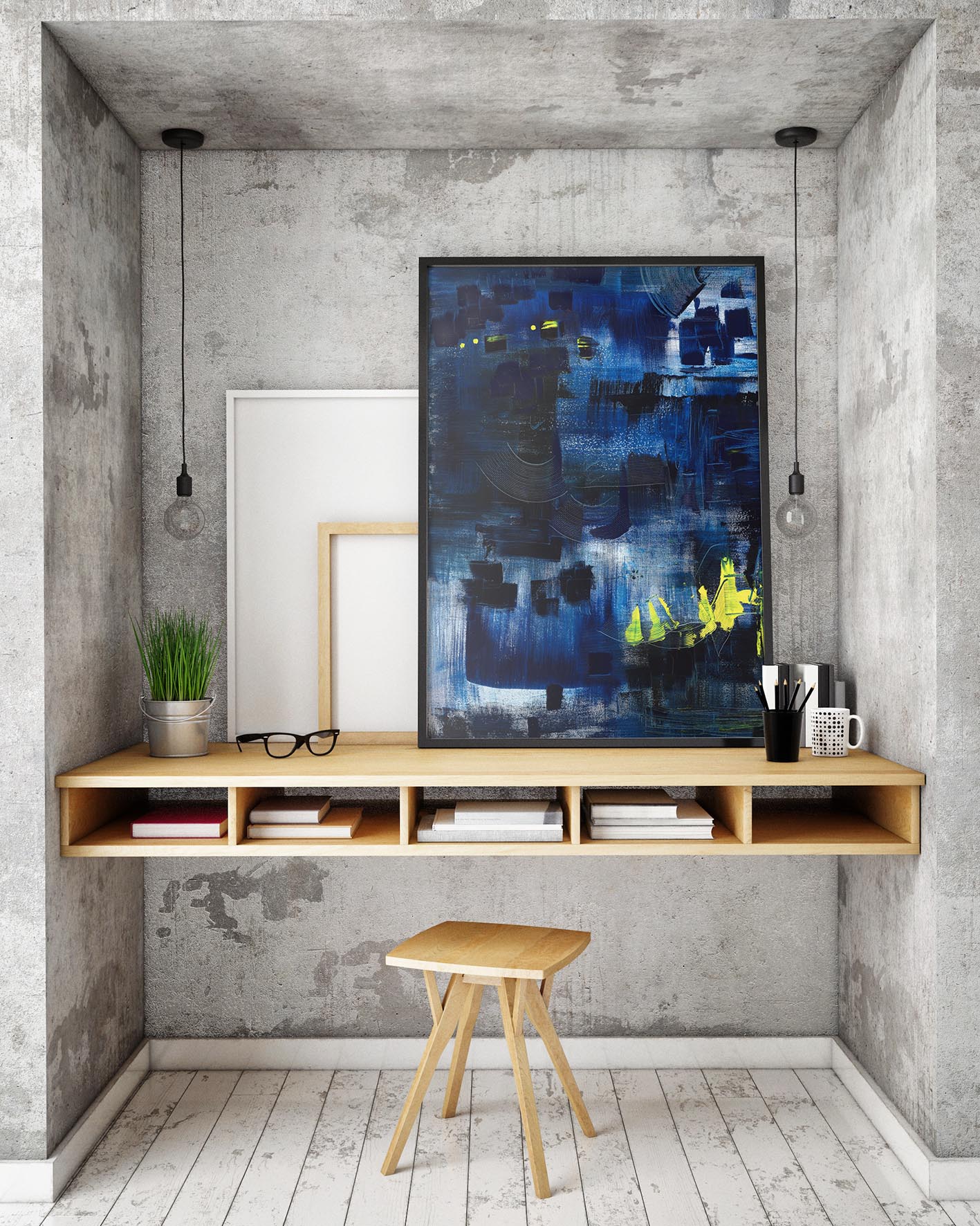 Mock Up Poster Frames In Hipster Interior Background, 3d Render