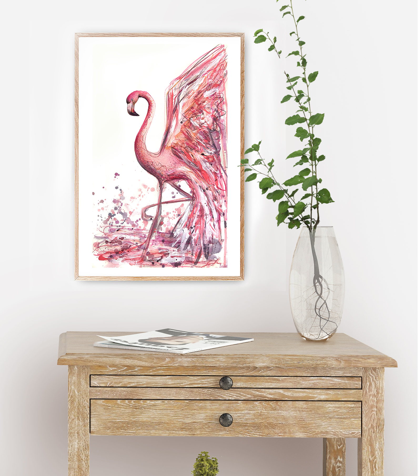 Leni Kae Flamingo Dance 23 X 38cm Framed