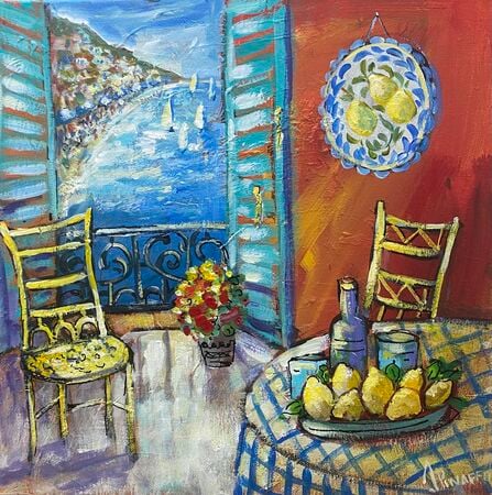 Yellow chairs and Amalfi coast