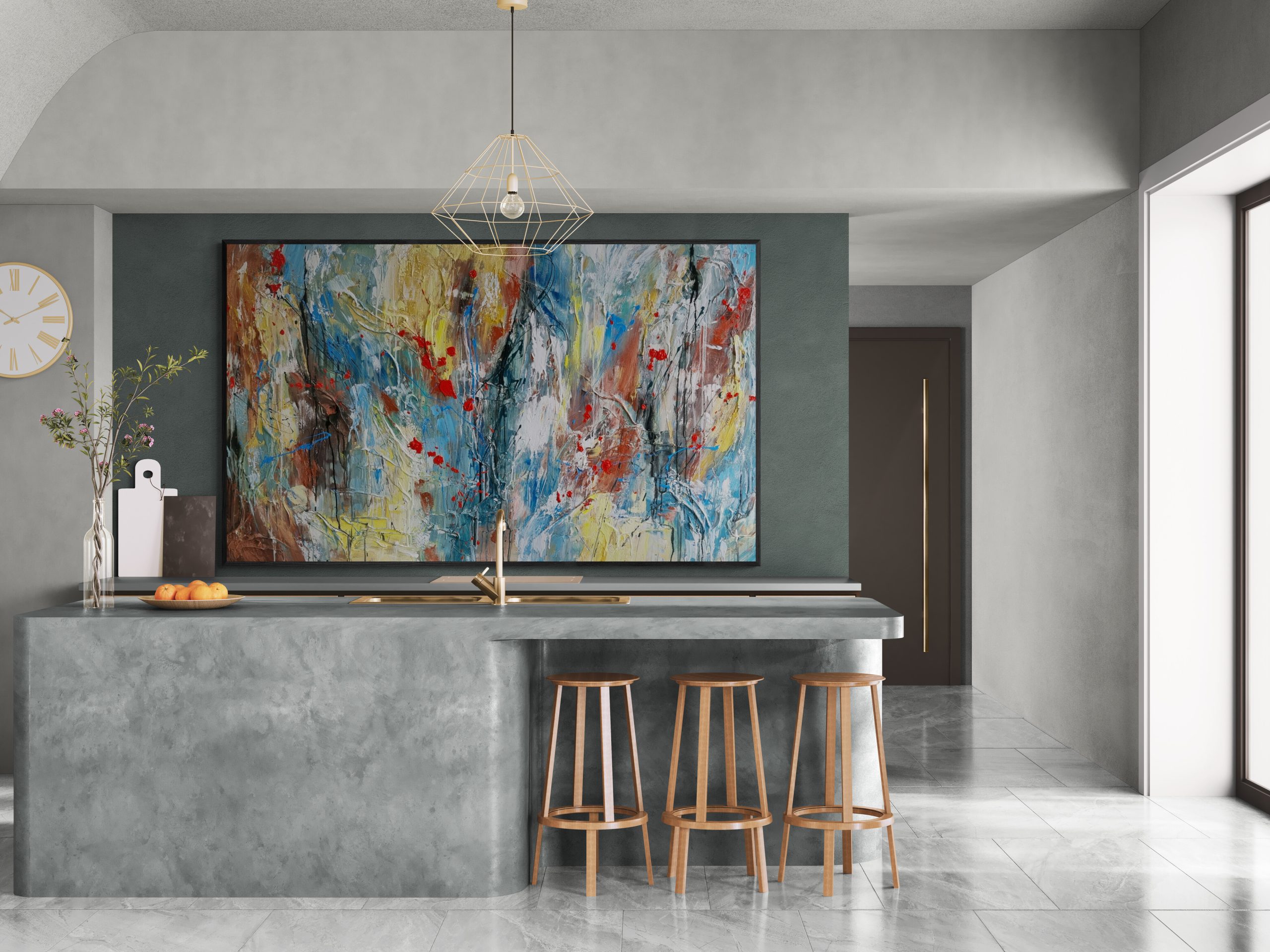 Modern Kitchen With A Marble Island