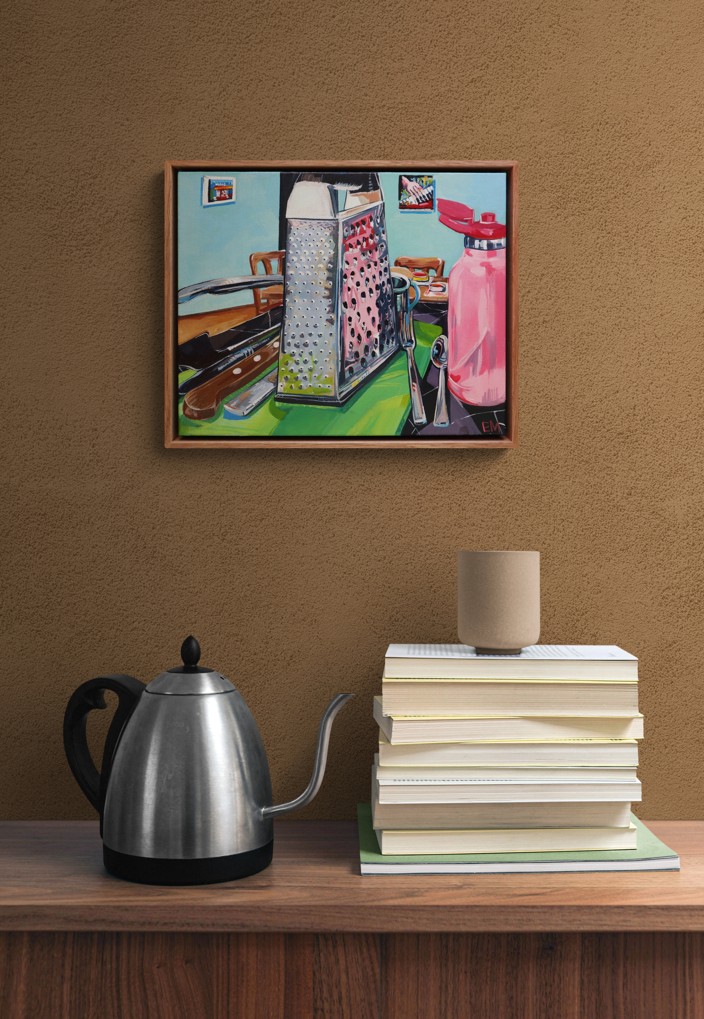 Close Up Of Books And A Kettle On A Cabinet (2)