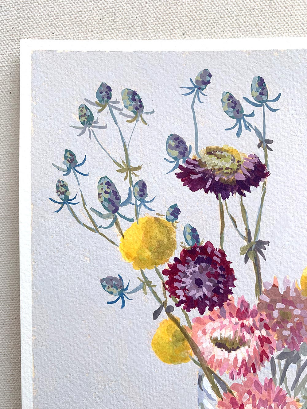 Vickie Liu Paper Daisy Billy Button And Thistle Bouquet Still Life 20x25cm Detail 2