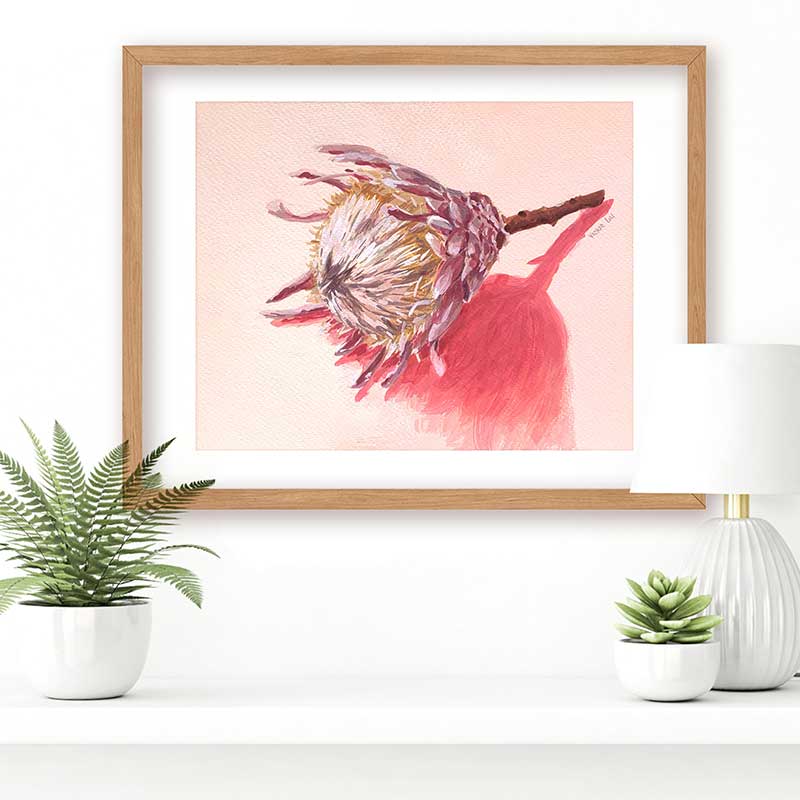 Dried King Protea On Pink Painting Frame Mockup