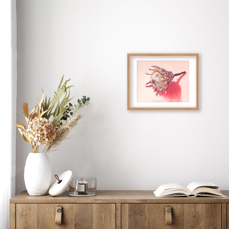 Dried King Protea On Pink Painting Frame Mockup 2