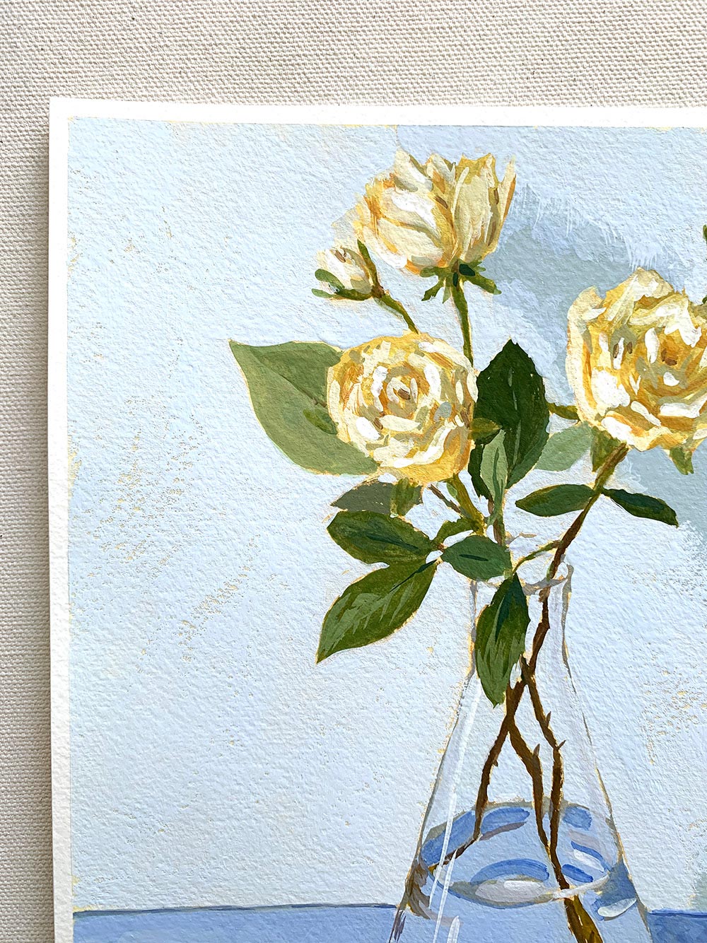 Vickie Liu White Roses In Flask On Blue Still Life 20x25cm Detail 1