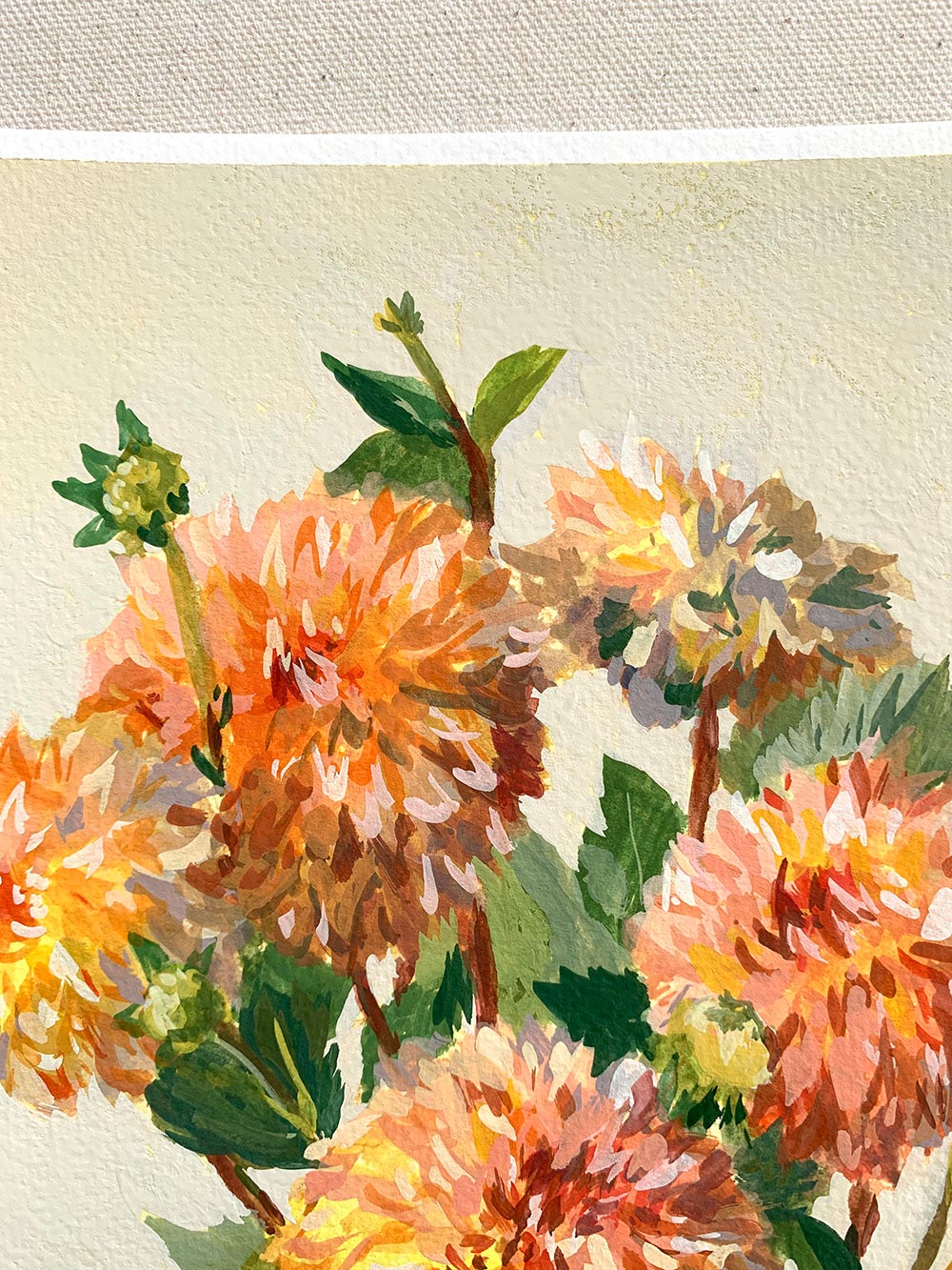 Vickie Liu Dancing Dahlias Orange And Gold Bouquet 20x25cm Detail 1