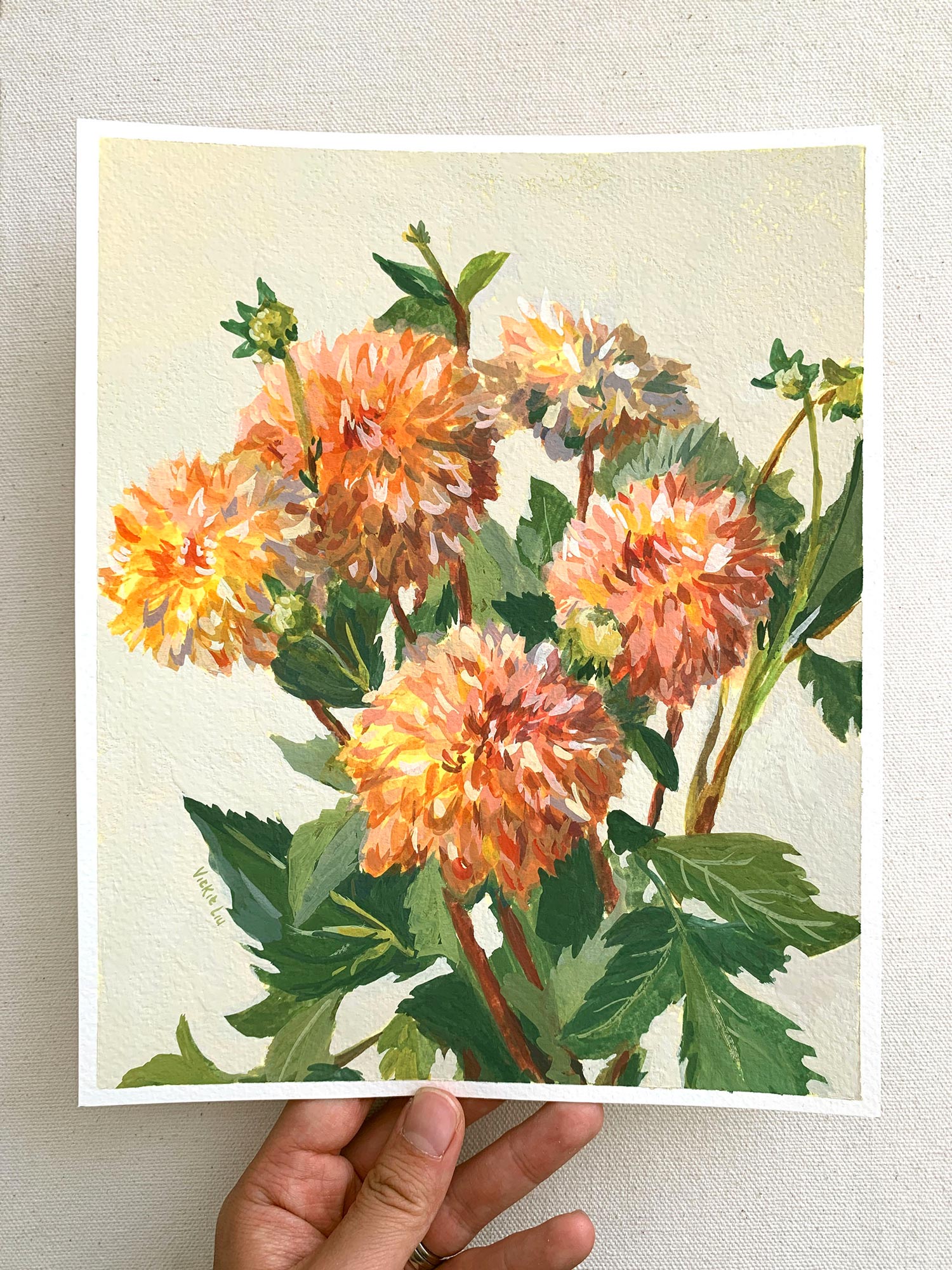 Vickie Liu Dancing Dahlias Orange And Gold Bouquet 20x25cm Overall