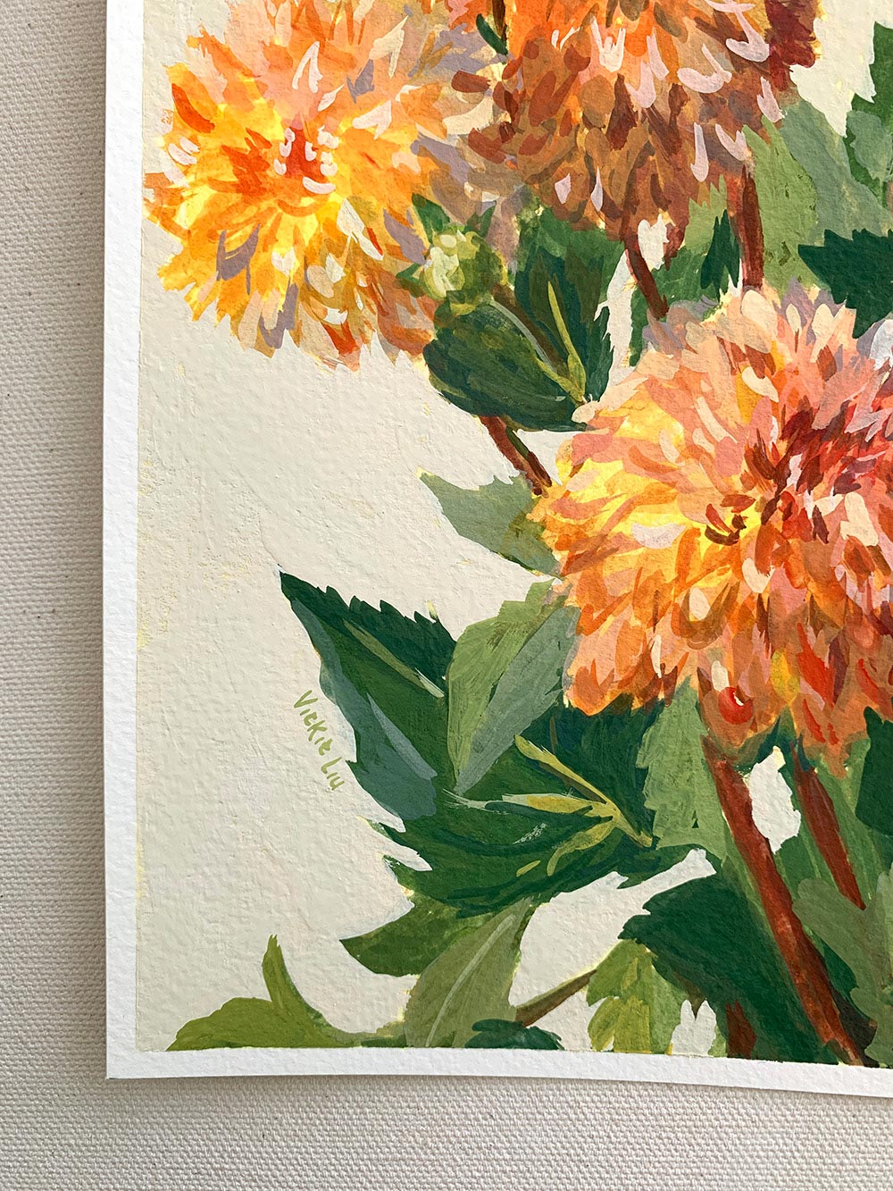Vickie Liu Dancing Dahlias Orange And Gold Bouquet 20x25cm Signature