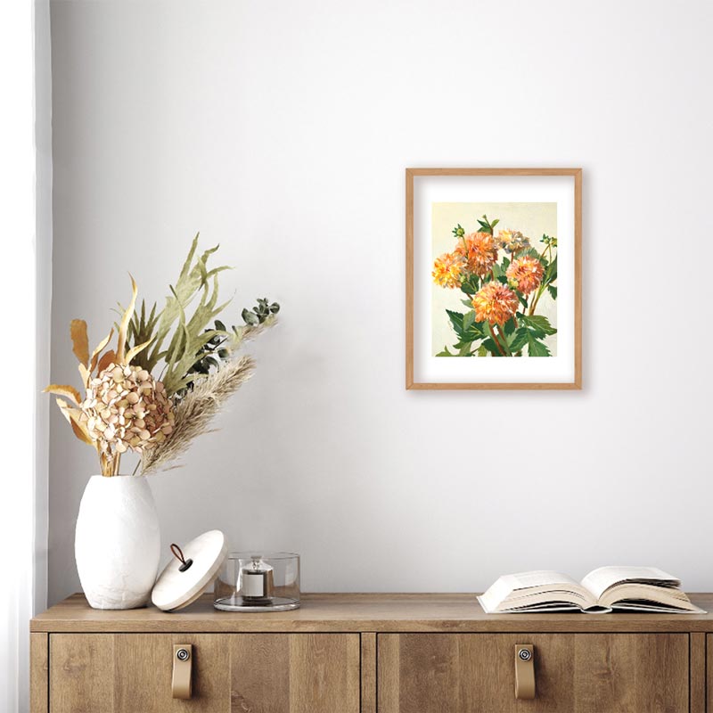 Dancing Dahlias Orange And Gold Bouquet Painting Frame Mockup 2
