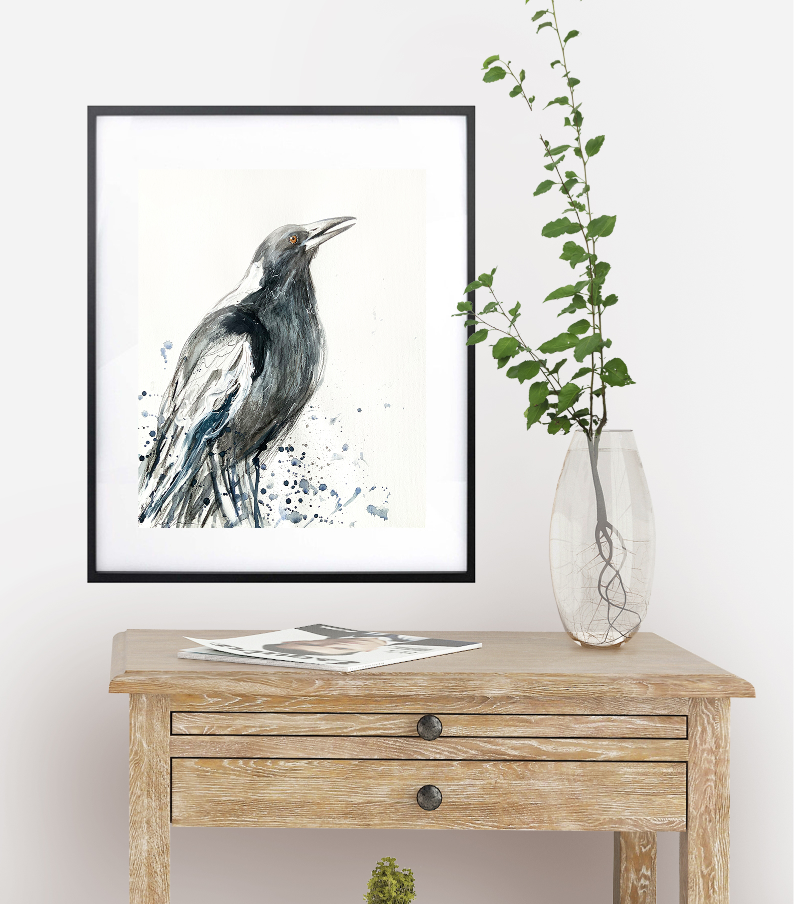 Leni Kae Magpie Spirit Calling 27.9x37 Interior Design2