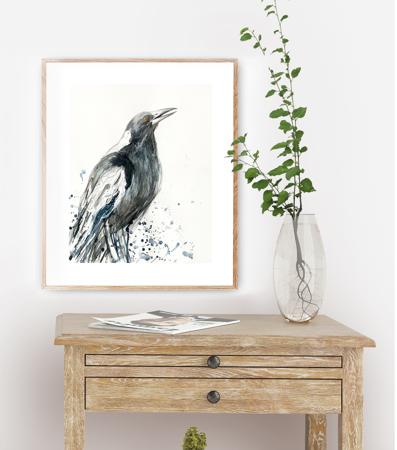 Leni Kae Magpie Spirit Calling 27.9x37 Interior Design1