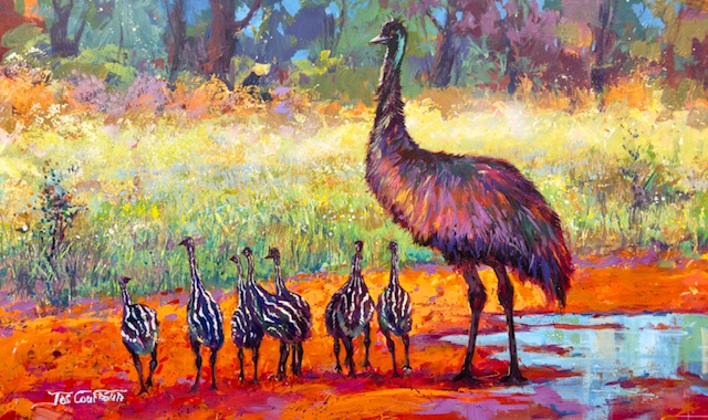 Father Emu with Chicks