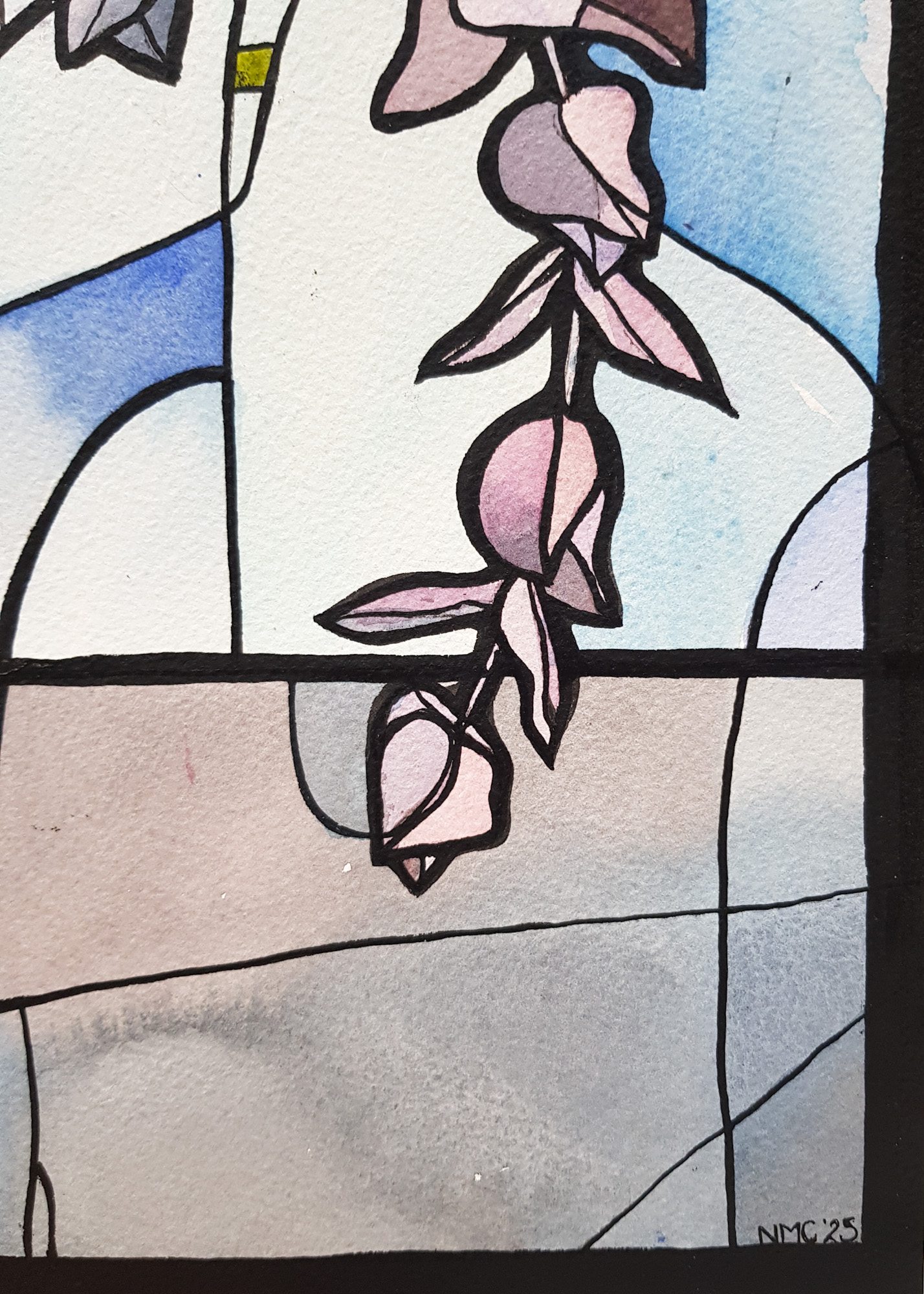 Banksia In Yellow Jug By Nicola Cowie Ink