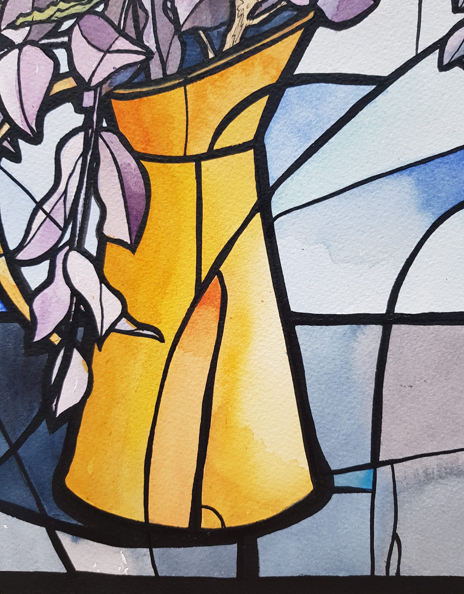 Banksia In Yellow Jug By Nicola Cowie Watercolour