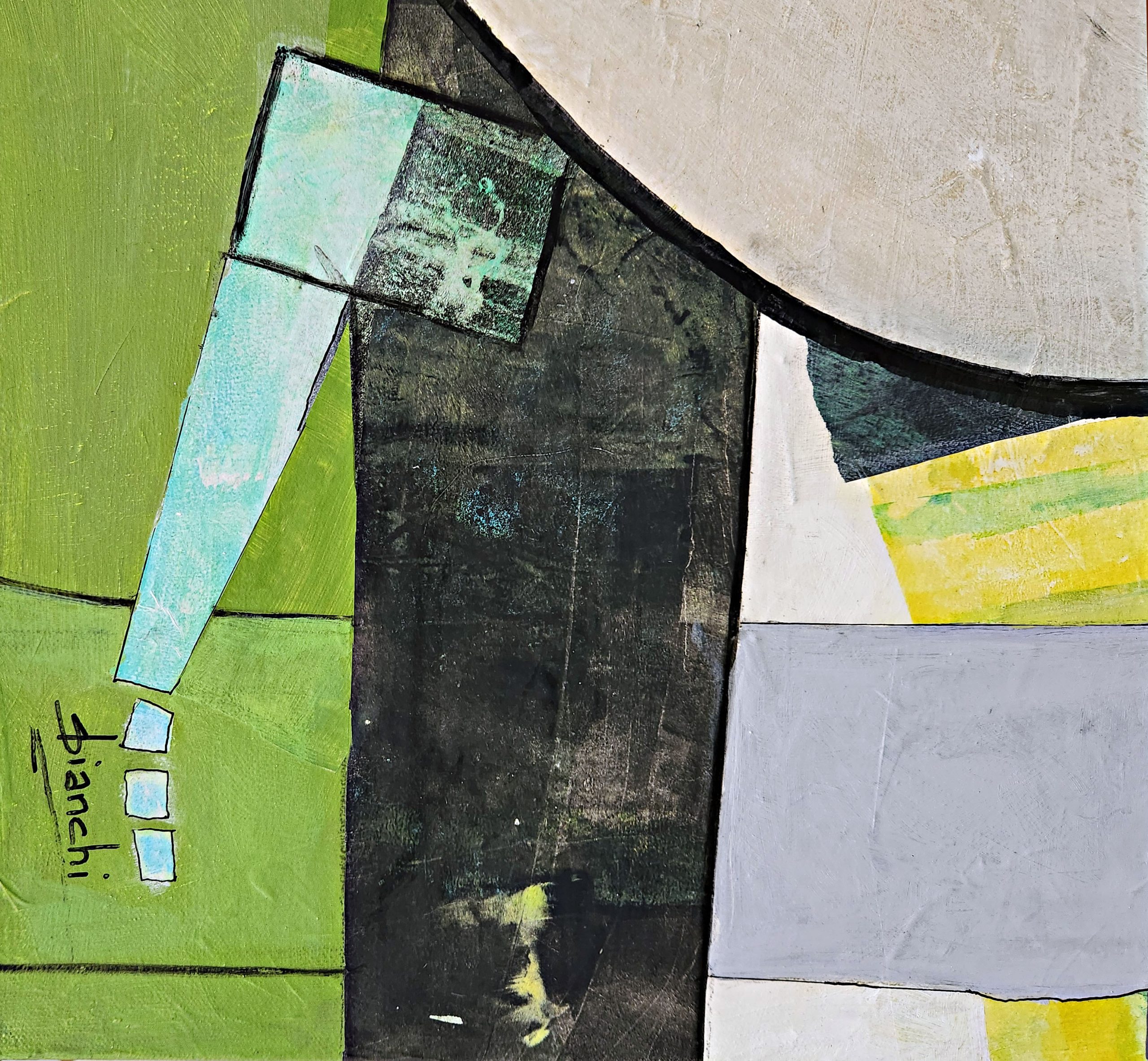 Patchwork Landscape Under A Silver Moon By Susanne Bianchi Signature