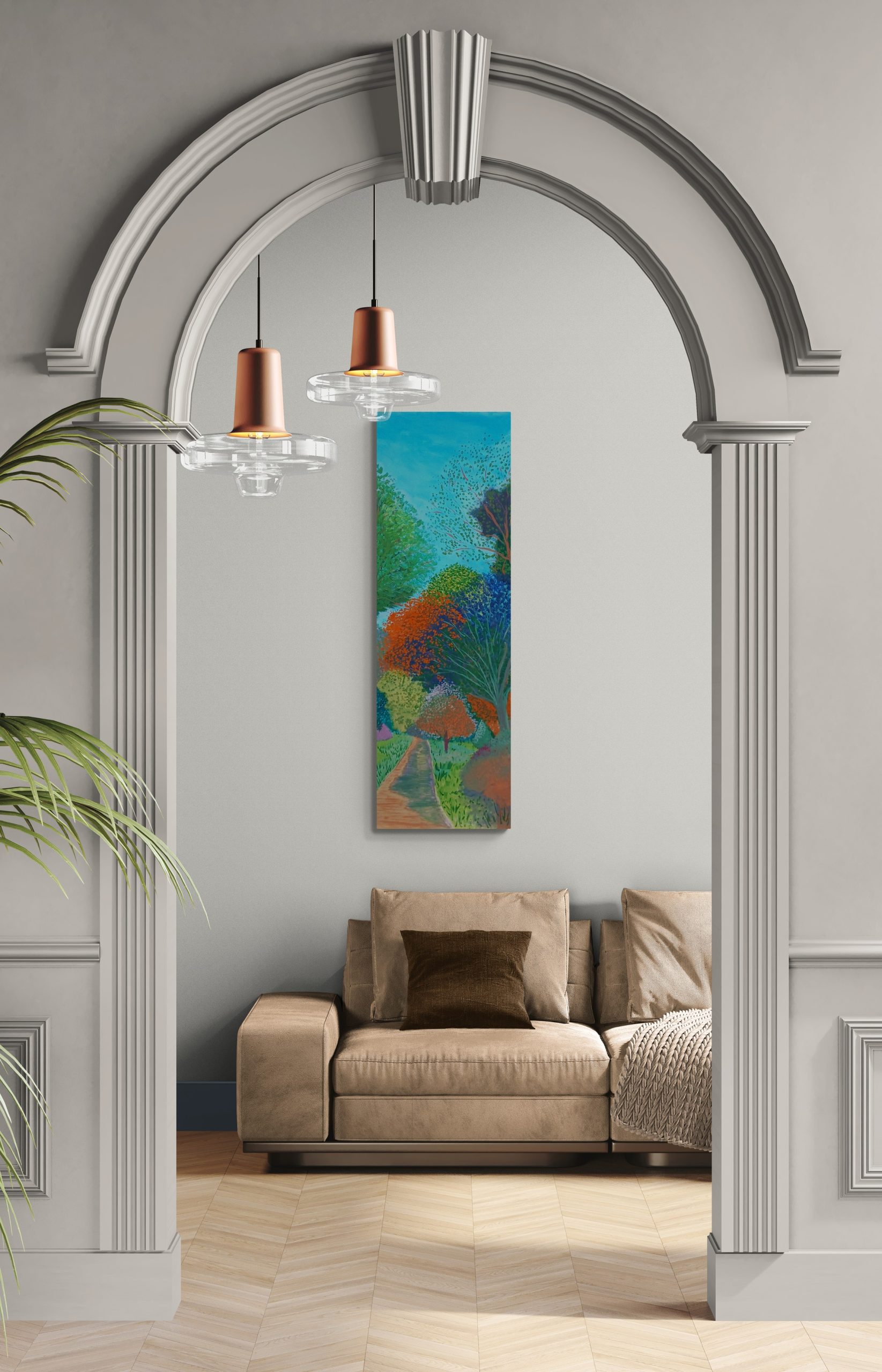 Living Room With An Arched Entrance