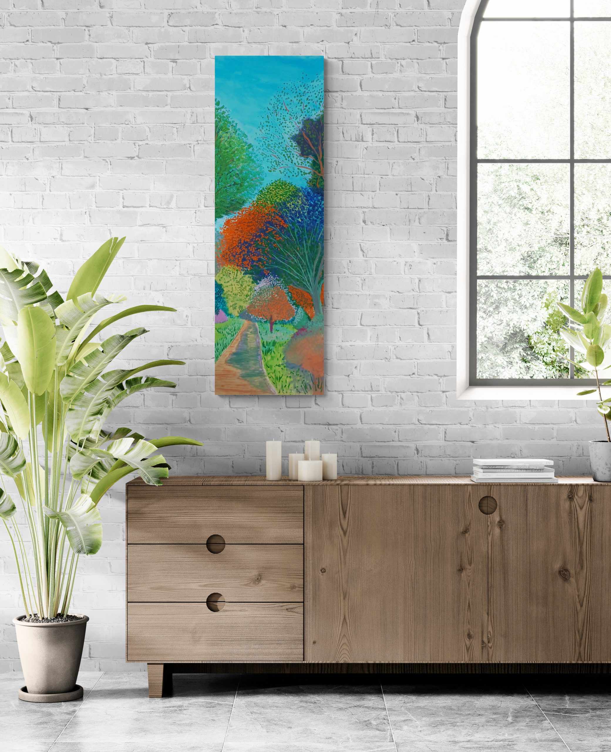 Room With Tropical Plant And Wooden Cabinet